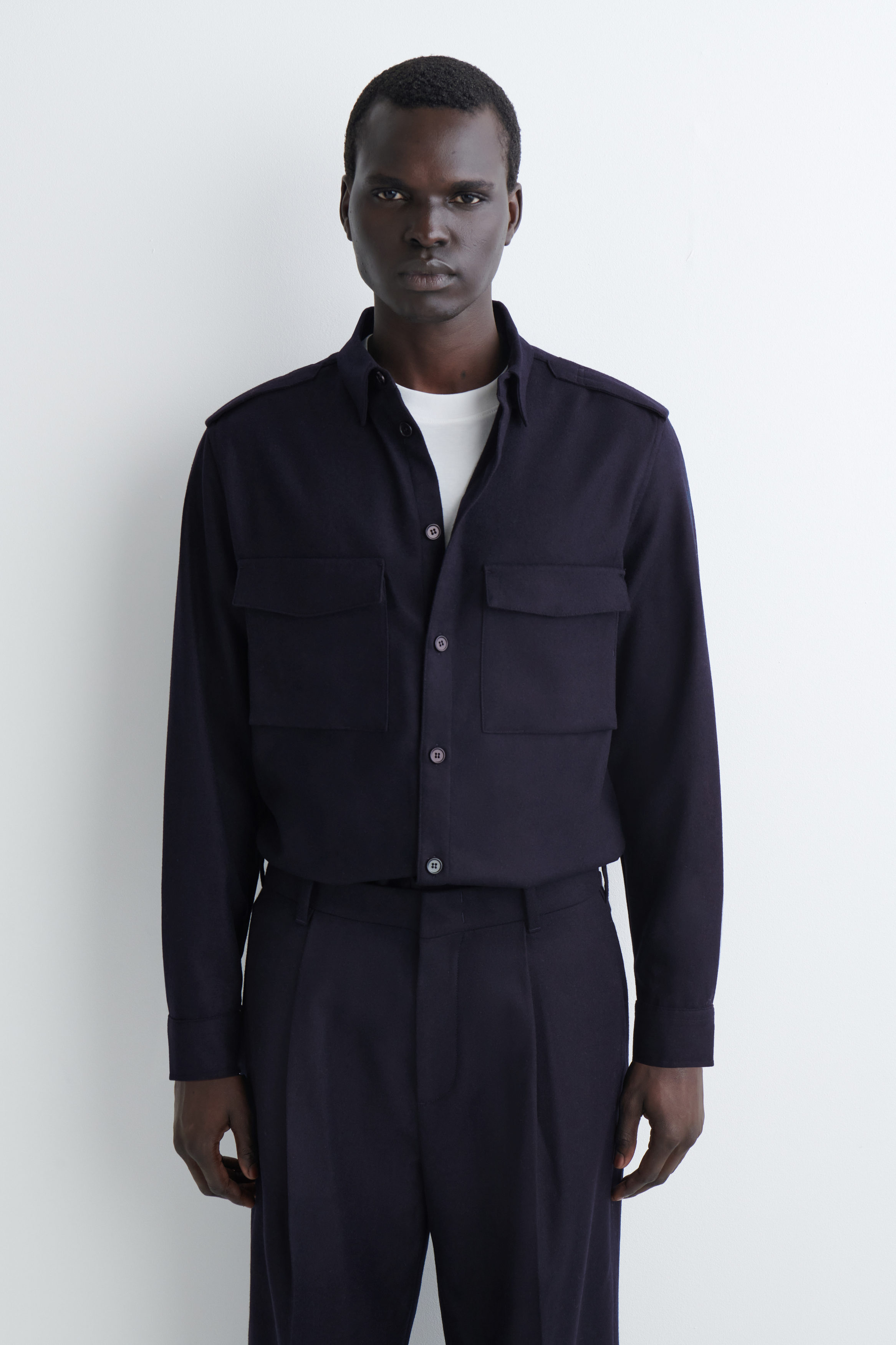 EPAULET-DETAIL WOOL SHIRT - NAVY | COS US