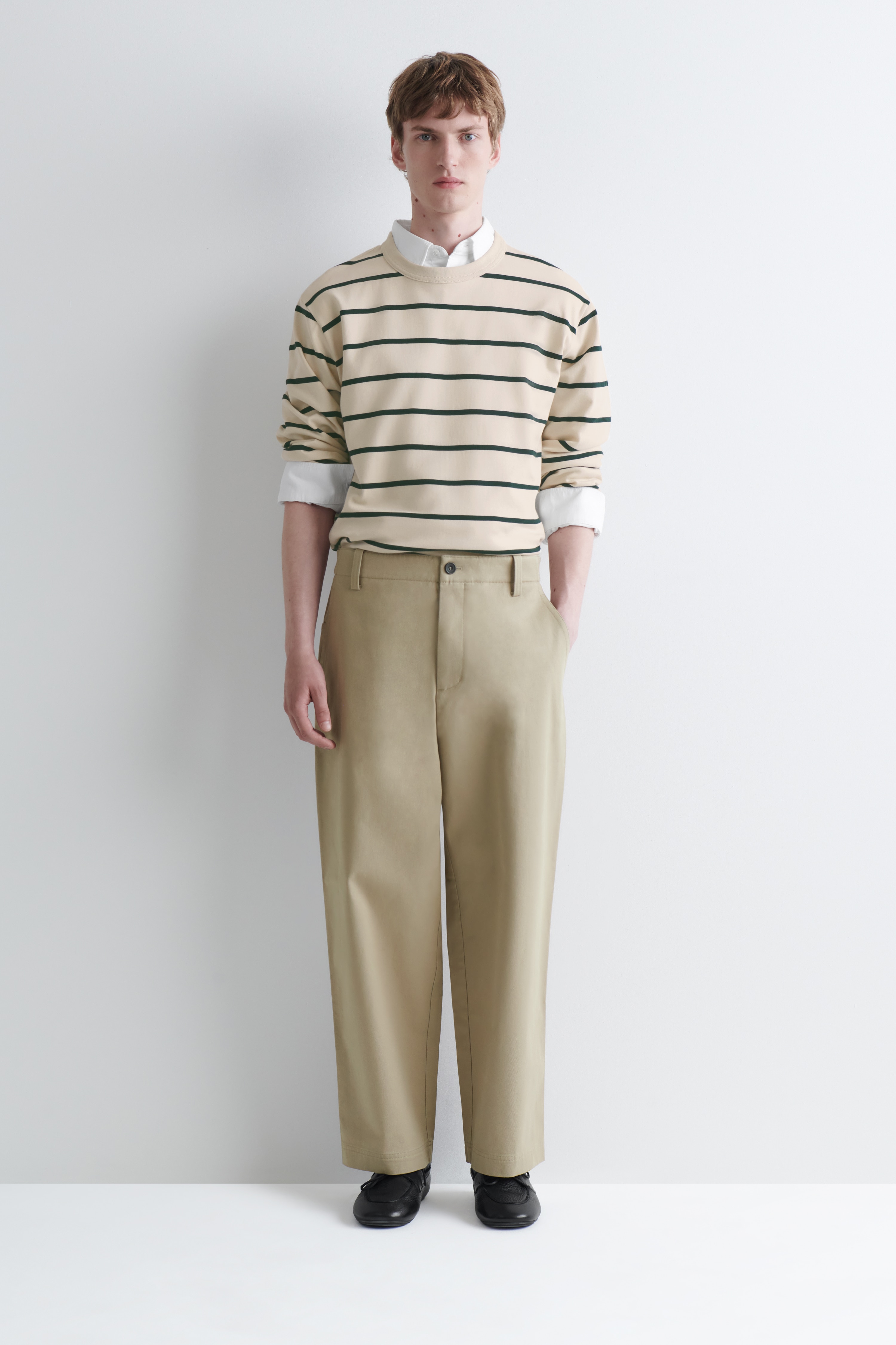 PANTALONI A GAMBA DRITTA IN TWILL DI COTONE - BEIGE/BLU NAVY
