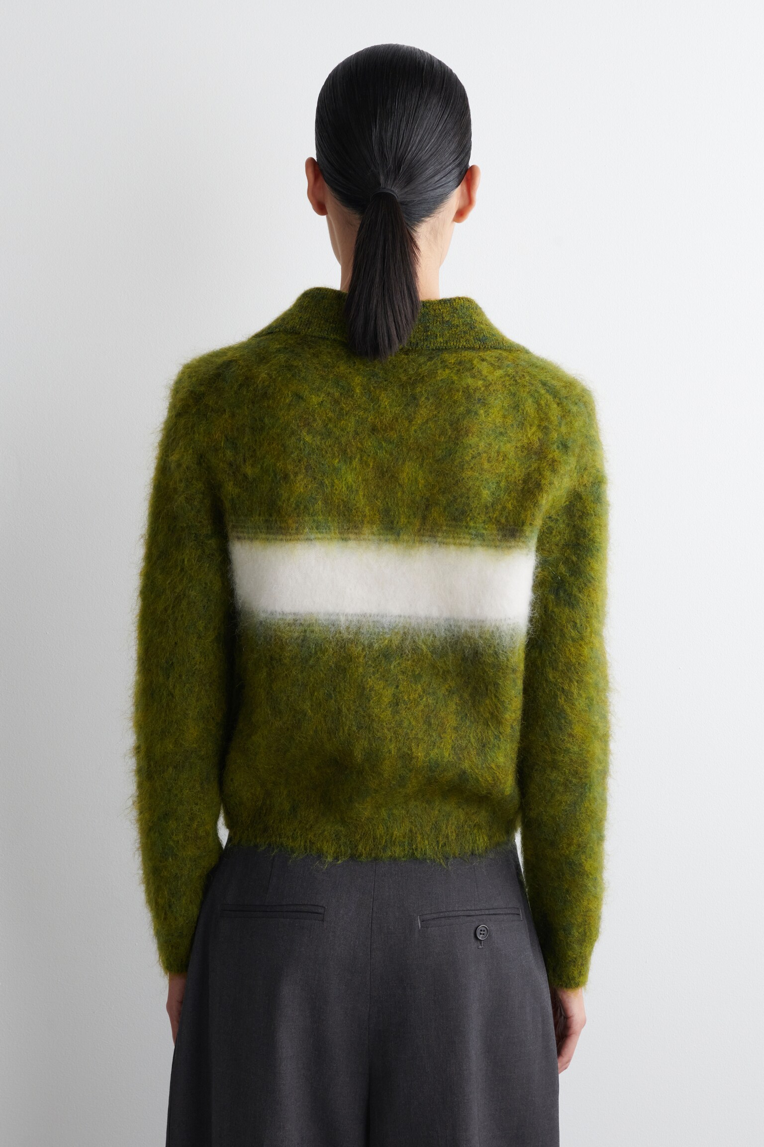STRIPED MOHAIR-BLEND POLO JUMPER - GREEN / STRIPED - 6