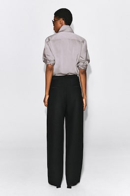 TOPSTITCHED BARREL-LEG PANTS — BLACK 4