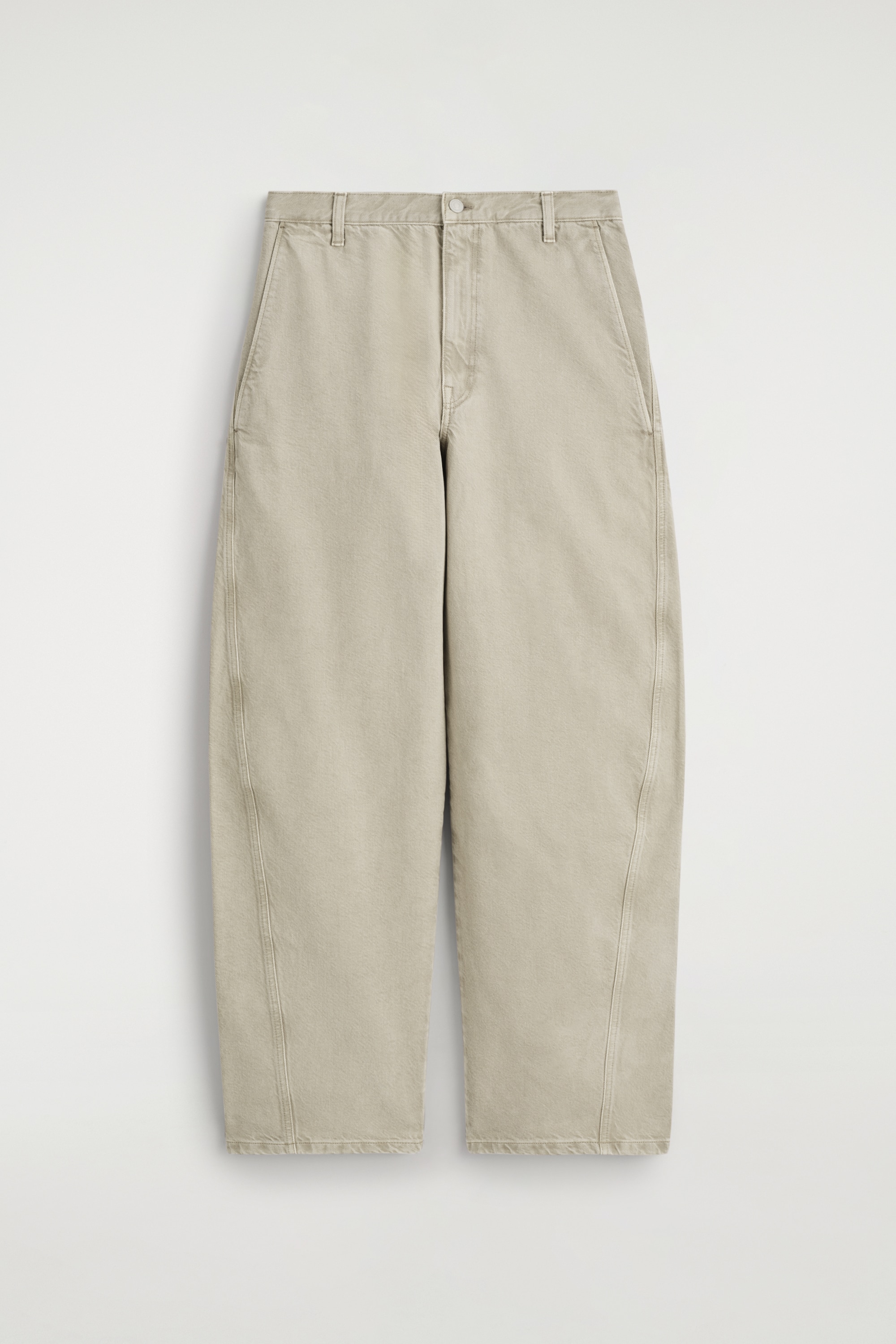 DENIM BARREL-LEG TROUSERS - GREY BEIGE
