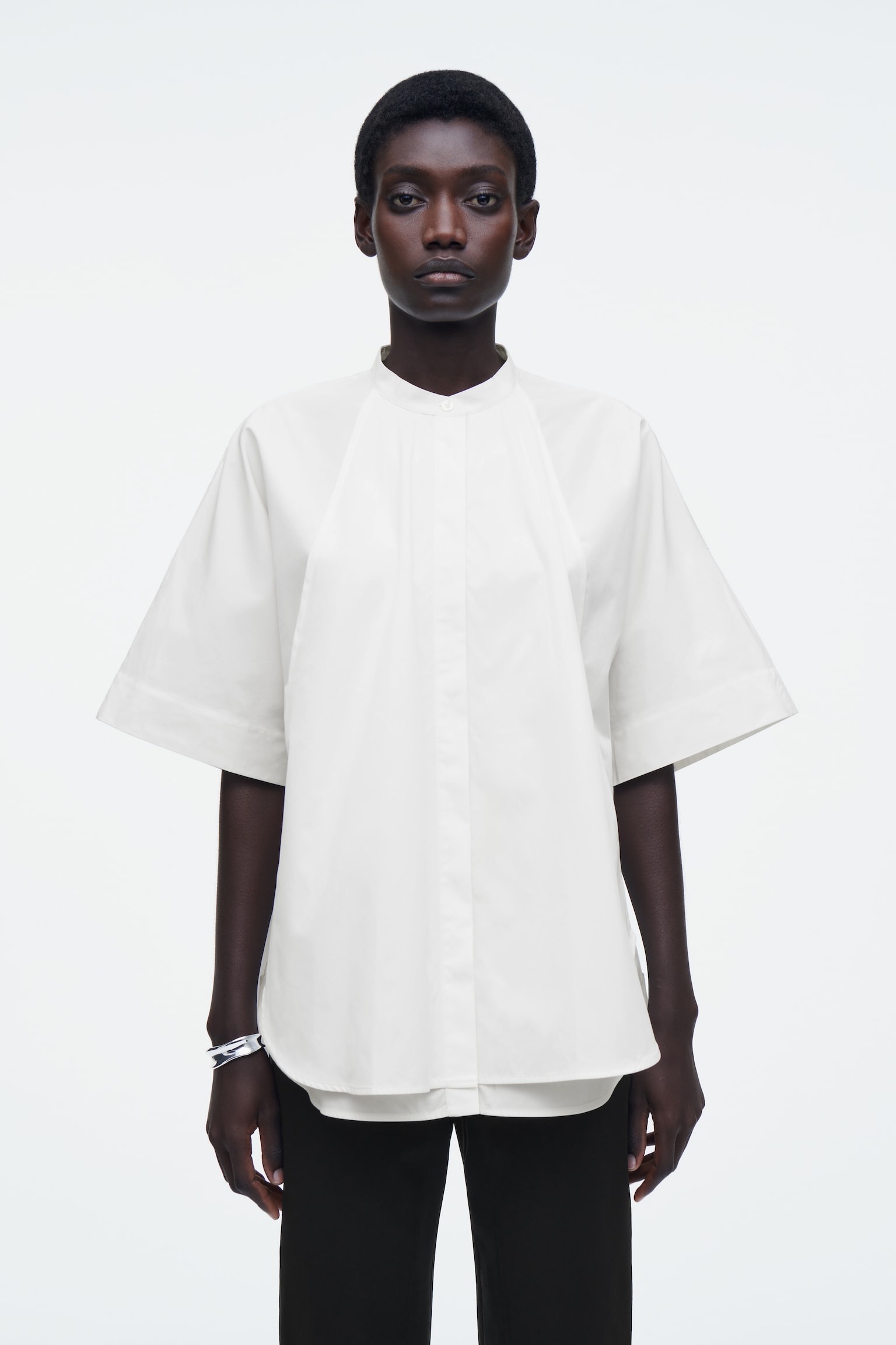 CHEMISE OVERSIZE À OURLET ARRONDI EN COTON - BLANC/VERT - 1