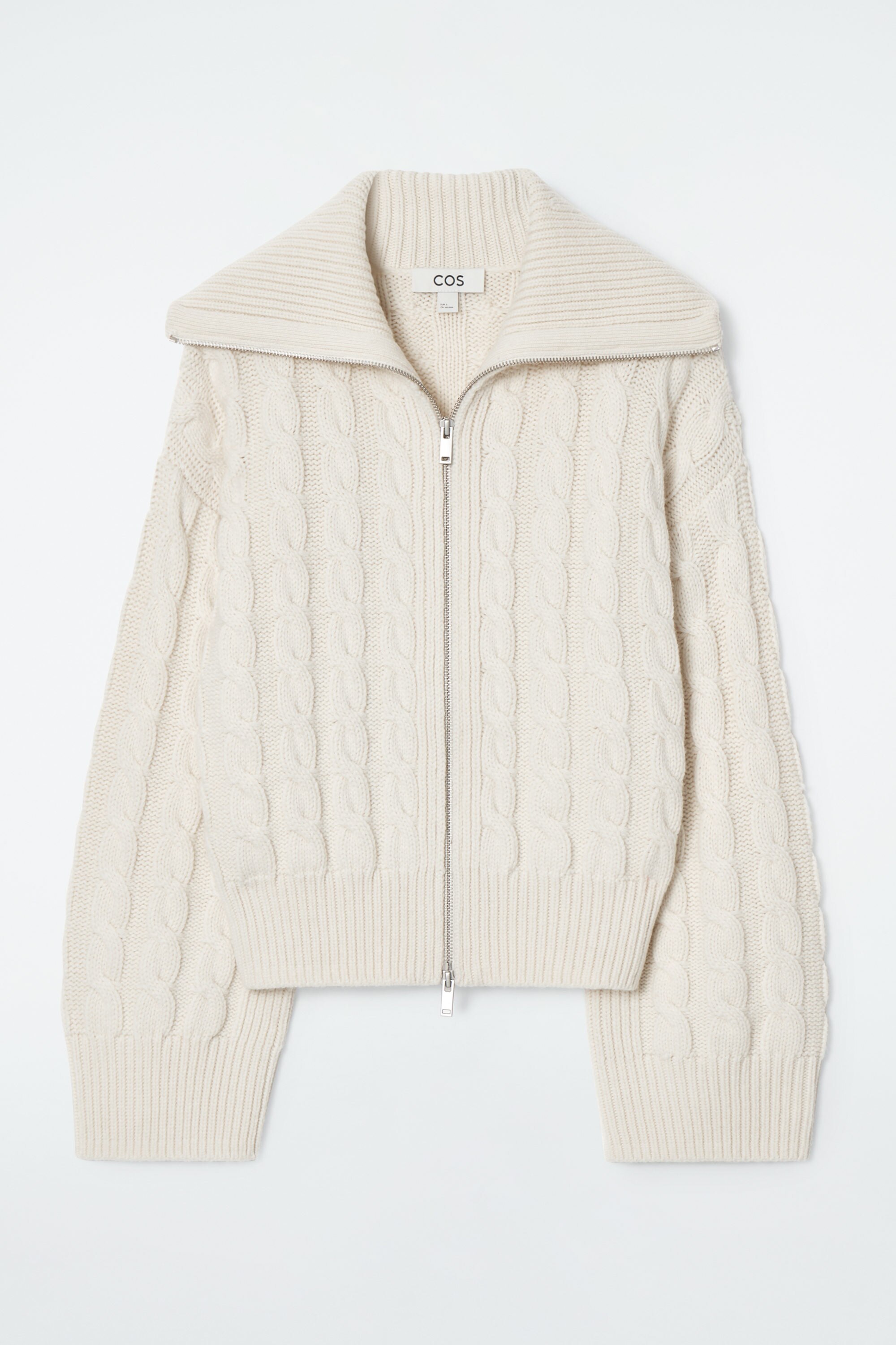 CABLE-KNIT WOOL ZIP-UP JACKET - CREAM | COS