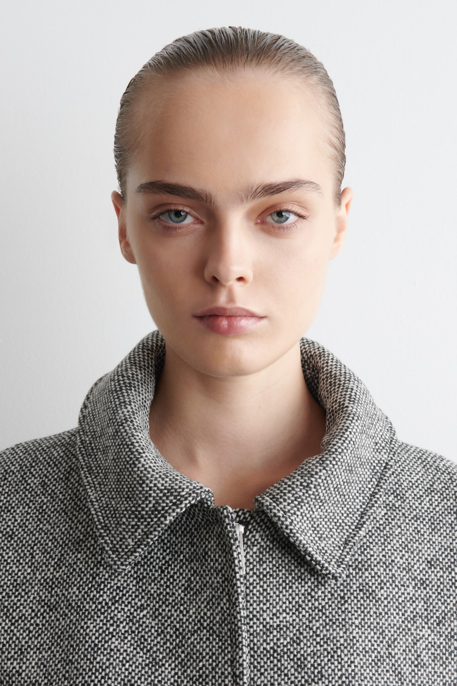 WOOL-TWEED FUNNEL-NECK JACKET - BLACK MÉLANGE - 7