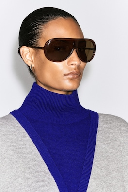 LAYERED MOCK-NECK MERINO WOOL SWEATER — GRAY / COBALT 2
