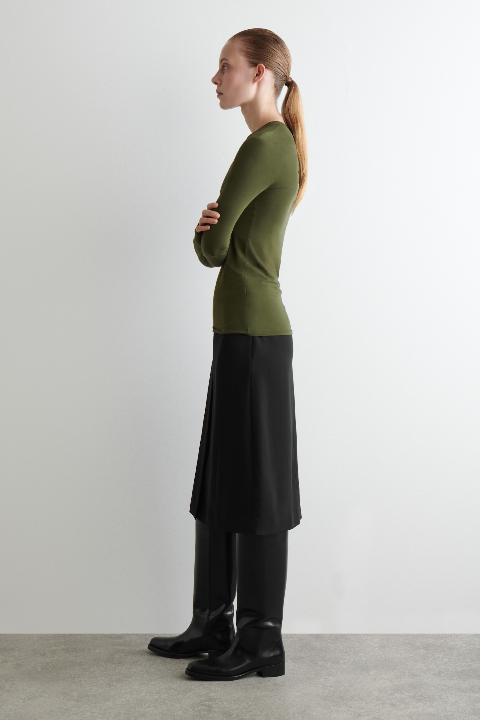 SLIM LIGHTWEIGHT LONG-SLEEVED TOP - DARK GREEN/DARK RED/GREY MÉLANGE/BLACK/WHITE/BROWN / STRIPED - 6