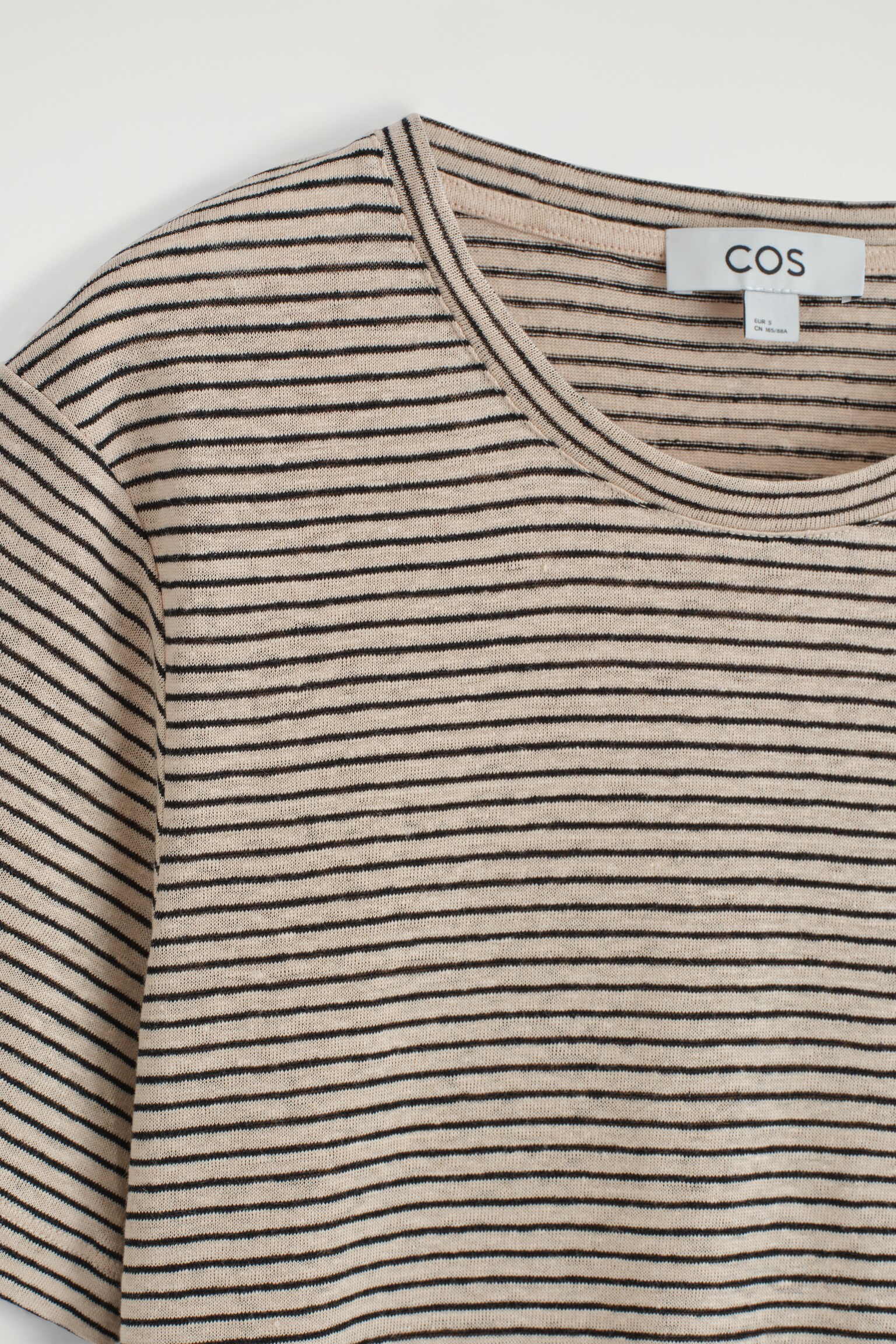 CAMISETA DE LINO CON CUELLO REDONDO - SIN TEÑIR / RAYAS/AZUL EMPOLVADO/BLANCO - 5
