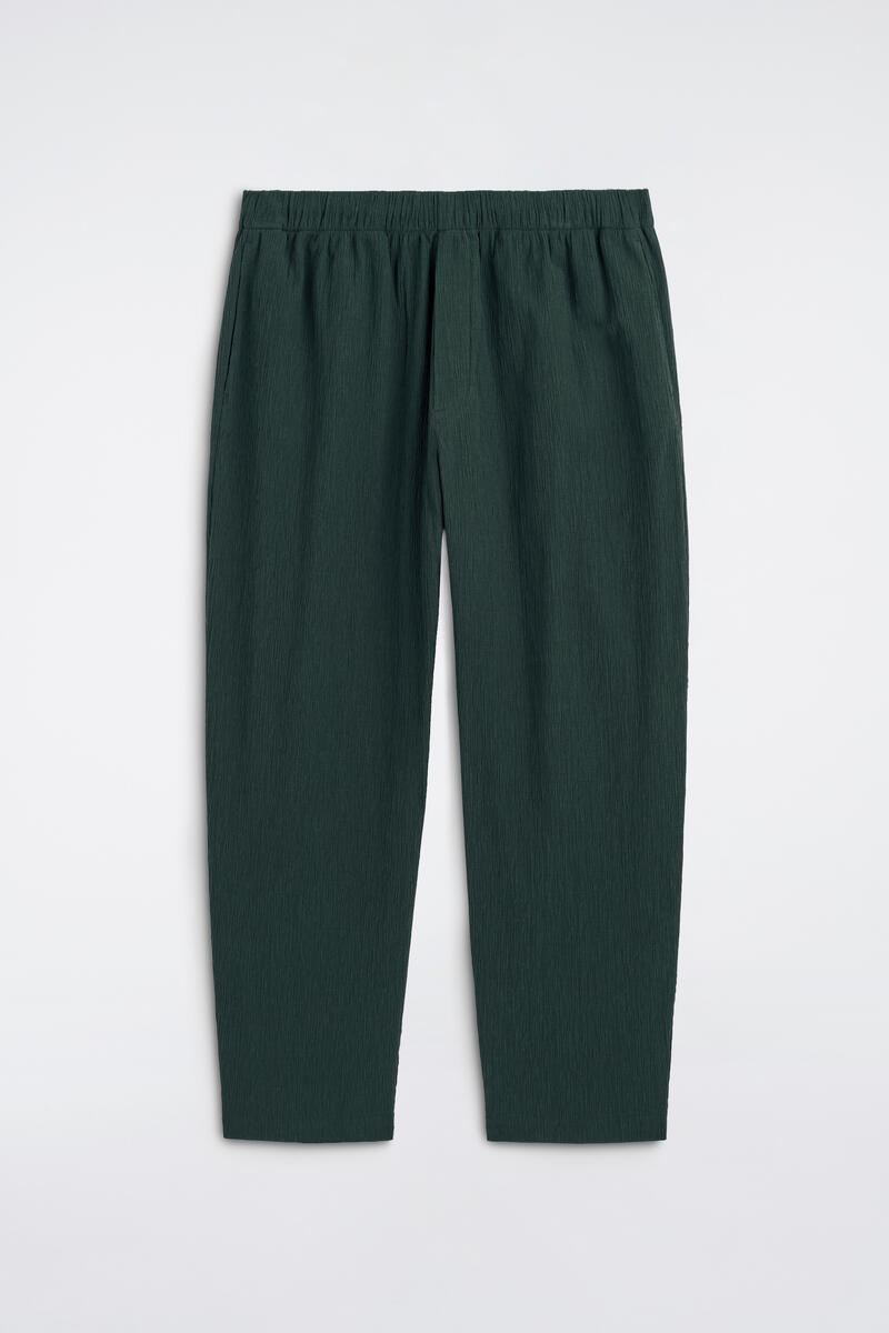 Crinkled-Cotton Relaxed-Fit Tapered Pants