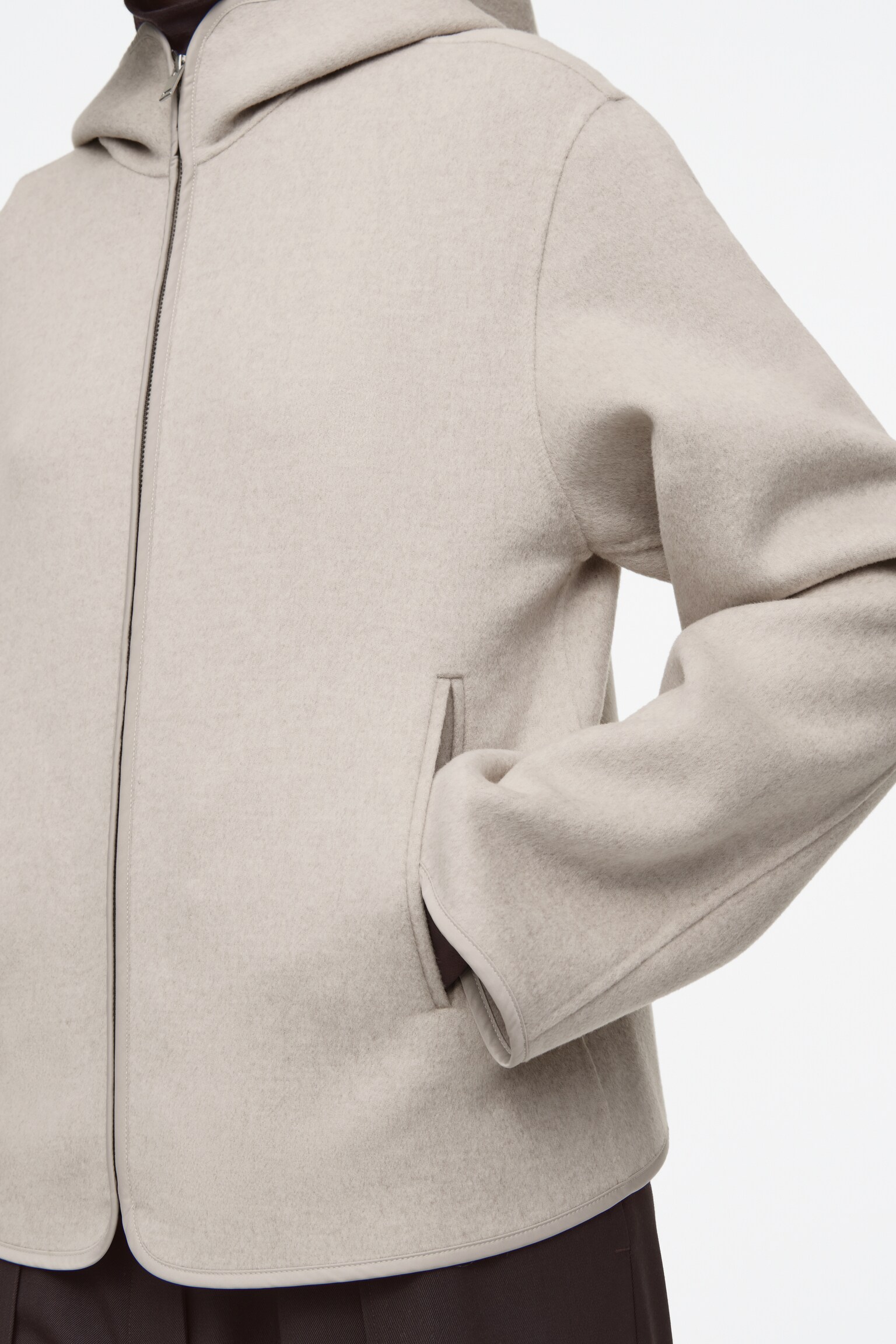 CHAQUETA DE LANA CON CAPUCHA DE DOBLE FAZ - BEIGE CLARO/GRIS - 4