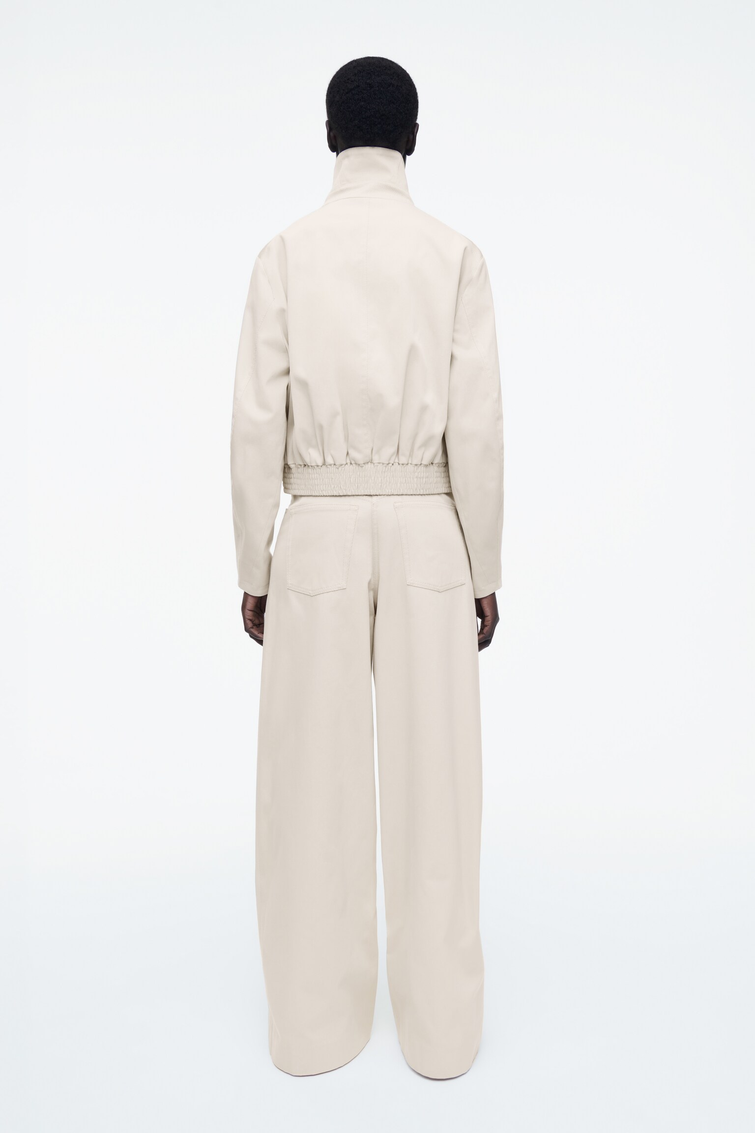 PANTALON LARGE EN COTON - BEIGE CLAIR/NOIR - 8