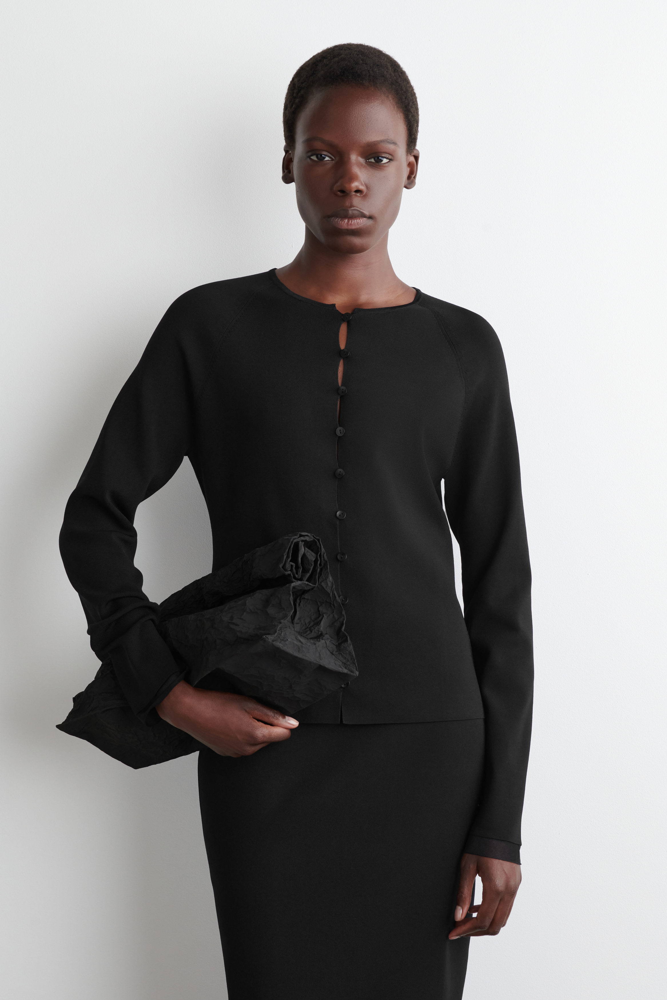 SHEER-DETAIL KNIT CARDIGAN - BLACK | COS US