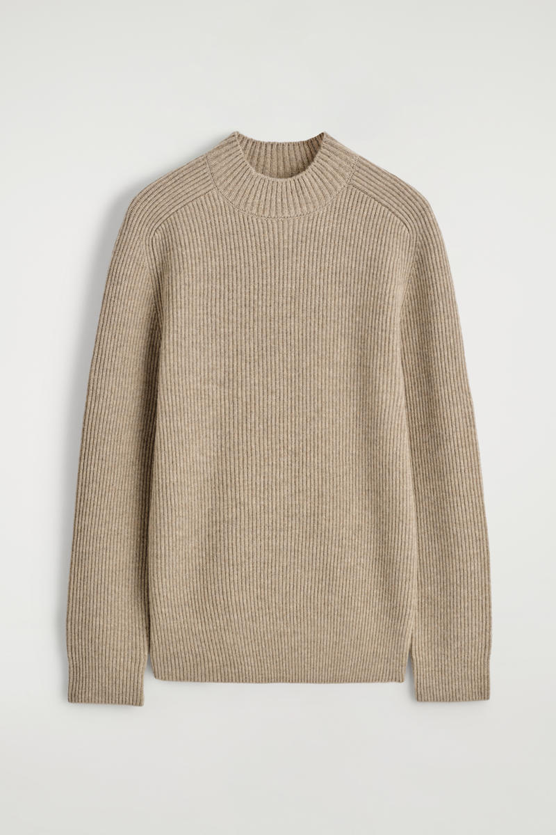 Cos Ribbed Wool Funnel-neck Sweater In Brown