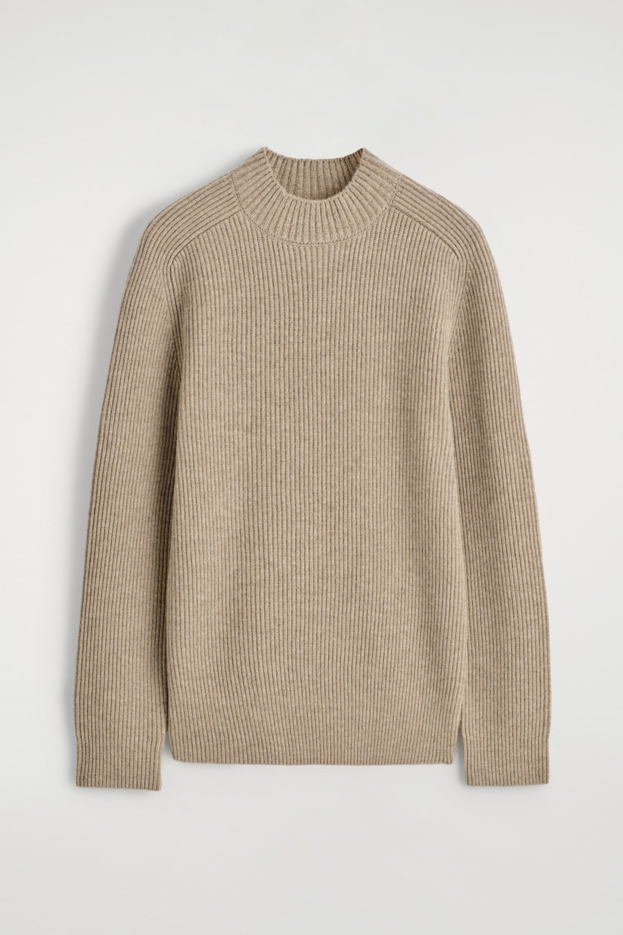 RIBBED WOOL MOCK-NECK SWEATER — CAMEL MÉLANGE