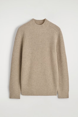 RIBBED WOOL MOCK-NECK SWEATER — CAMEL MÉLANGE 2