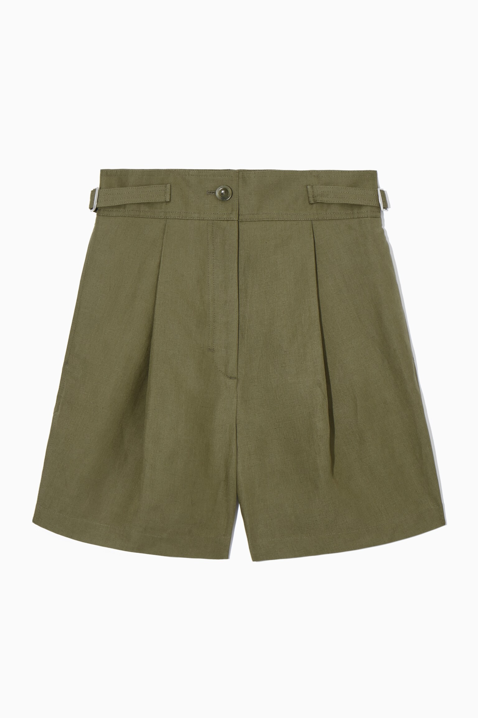 PLEATED LINEN-BLEND UTILITY SHORTS - KHAKI