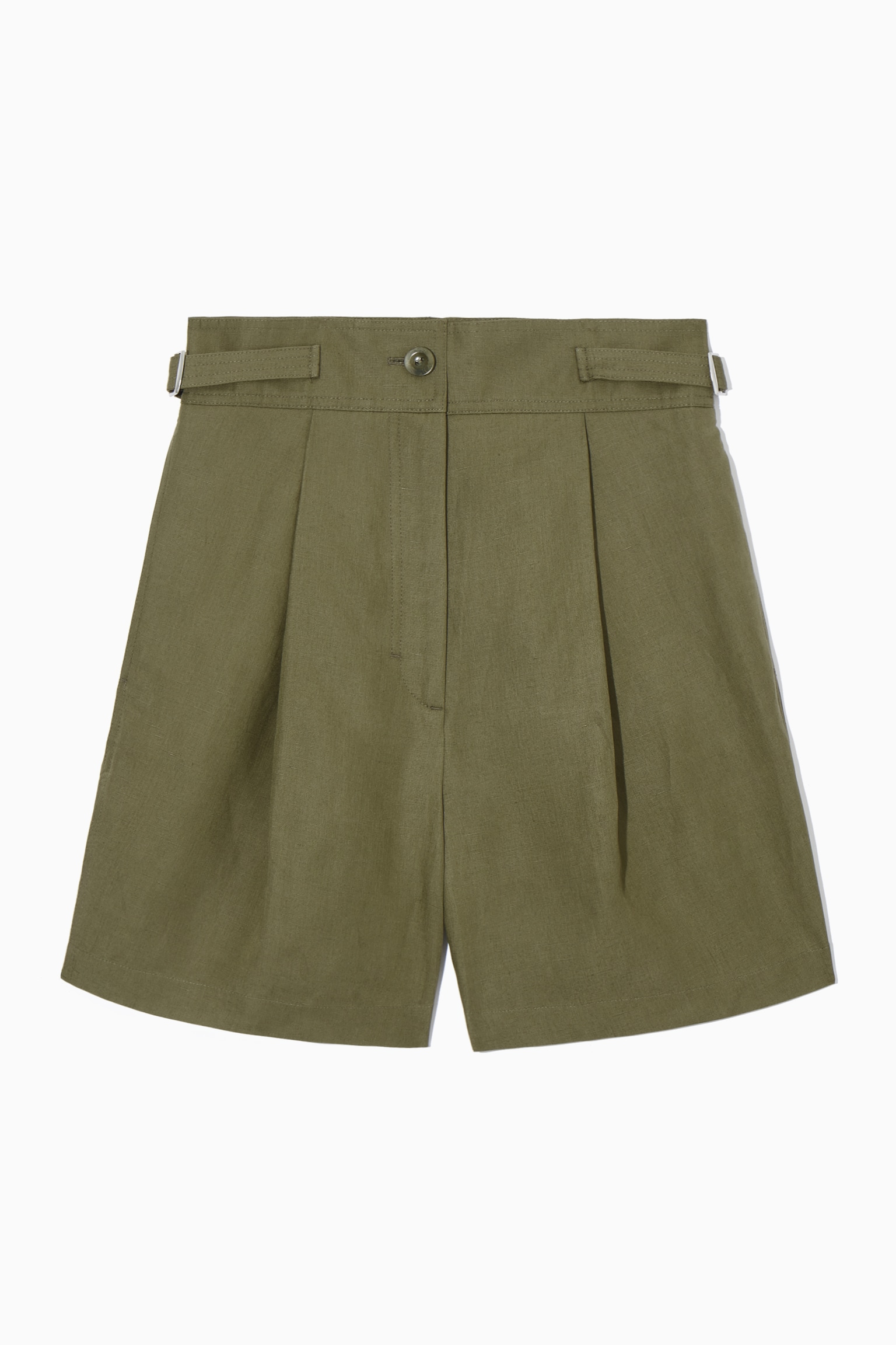 PLEATED LINEN-BLEND UTILITY SHORTS - KHAKI