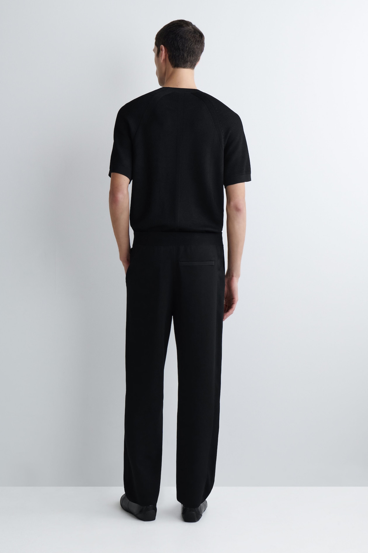 DOUBLE-FACED REGULAR-FIT STRAIGHT-LEG JOGGERS — BLACK