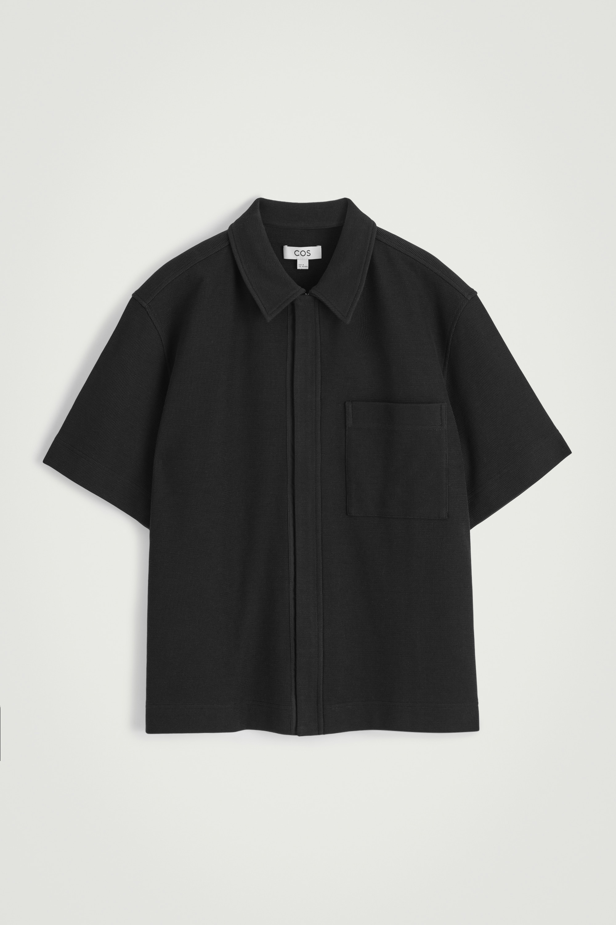 TEXTURED COTTON-JERSEY ZIP-UP SHIRT - BLACK/LIGHT MOLE