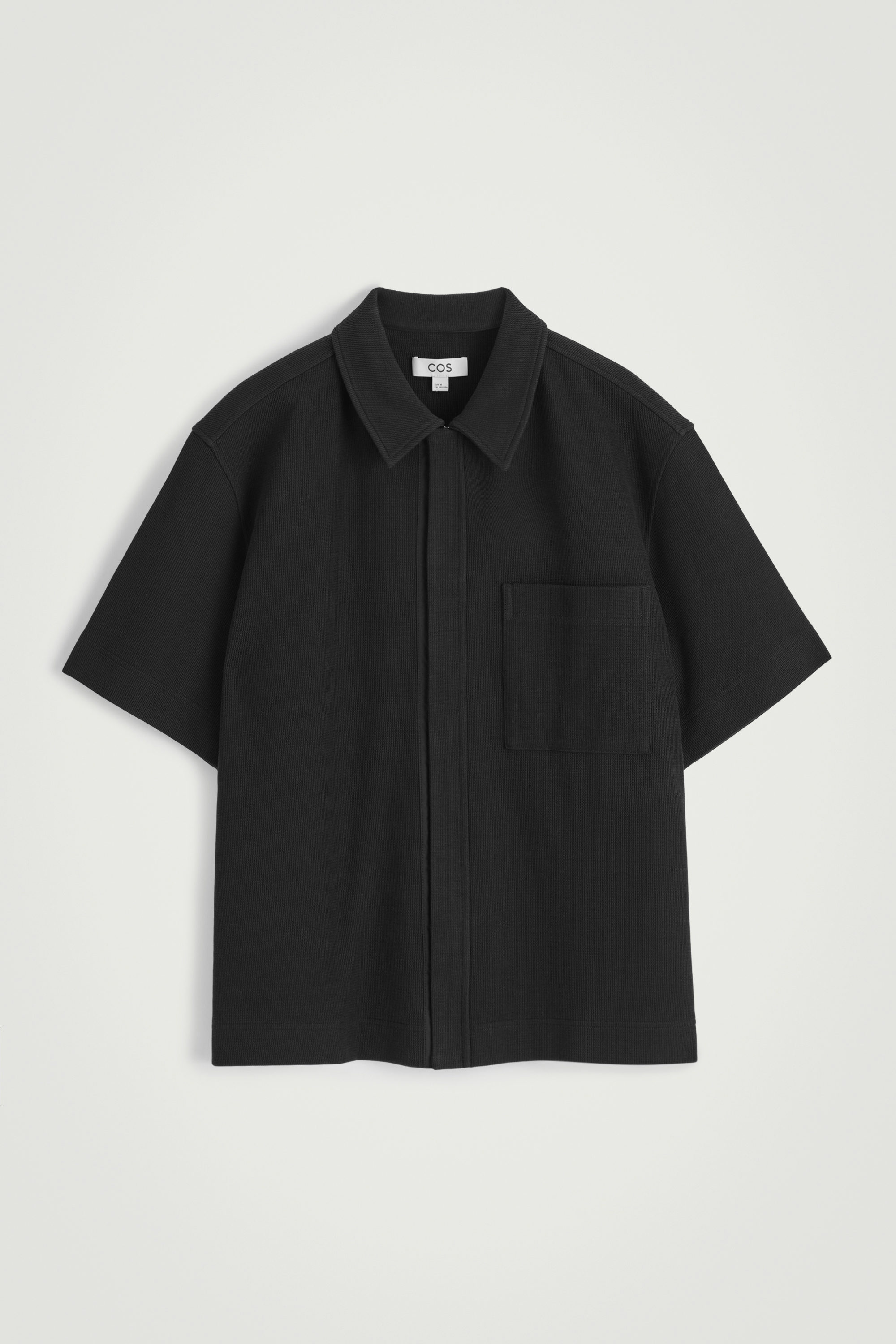 TEXTURED COTTON-JERSEY ZIP-UP SHIRT - BLACK | COS
