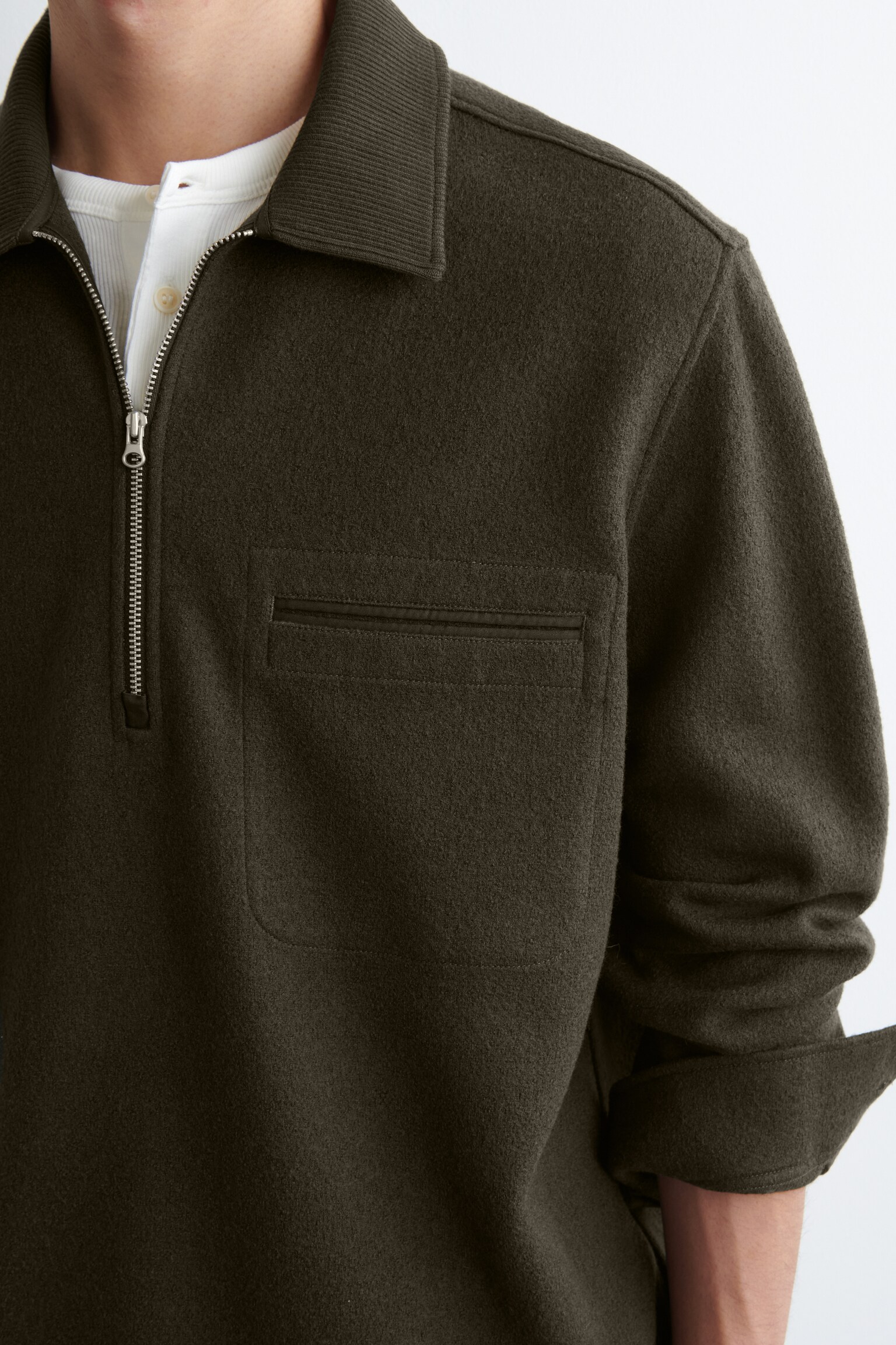 BOILED-WOOL ZIP-UP POLO JUMPER - KHAKI/CREAM/NAVY - 3