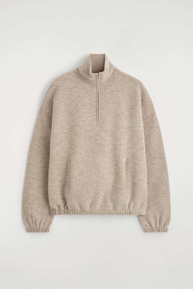 Genser i valket merinoull med glidelås - Beige mélange - 1