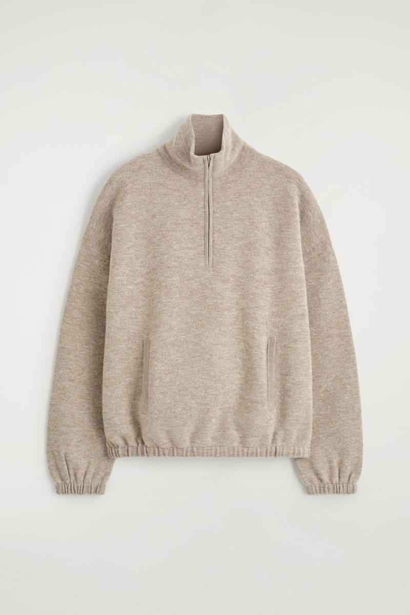 Cos Boiled Merino Wool Zip-up Sweater In Neutral