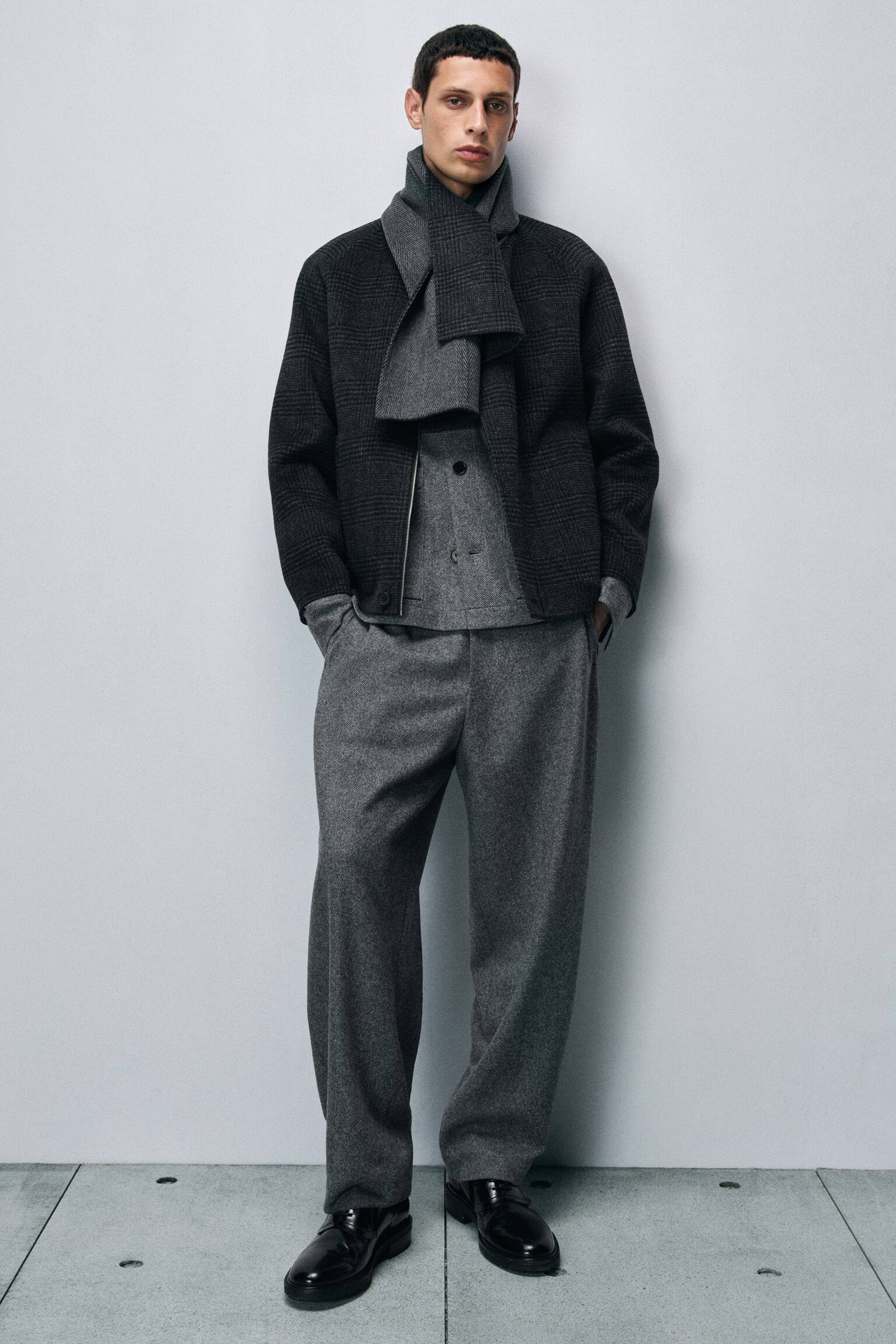 WENDBARE WOLLJACKE MIT KARO- UND FISCHGRÄTMUSTER - GRAU/KARIERT - 9