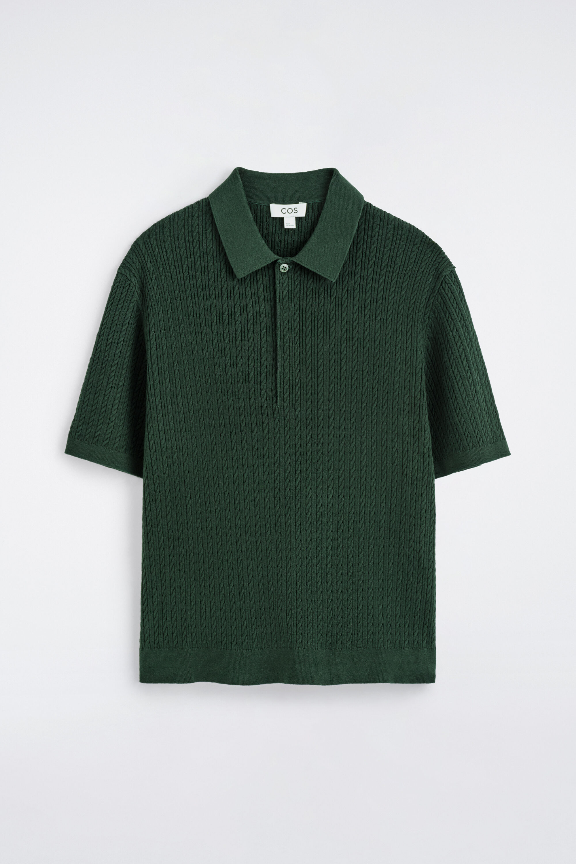CABLE-KNIT COTTON-LINEN POLO SHIRT - DARK GREEN | COS US