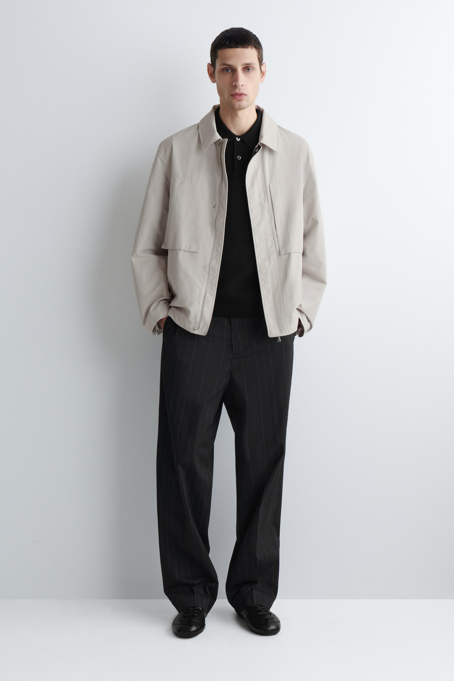 Polo de algodão em malha waffle - PRETO/Bege escuro - 4