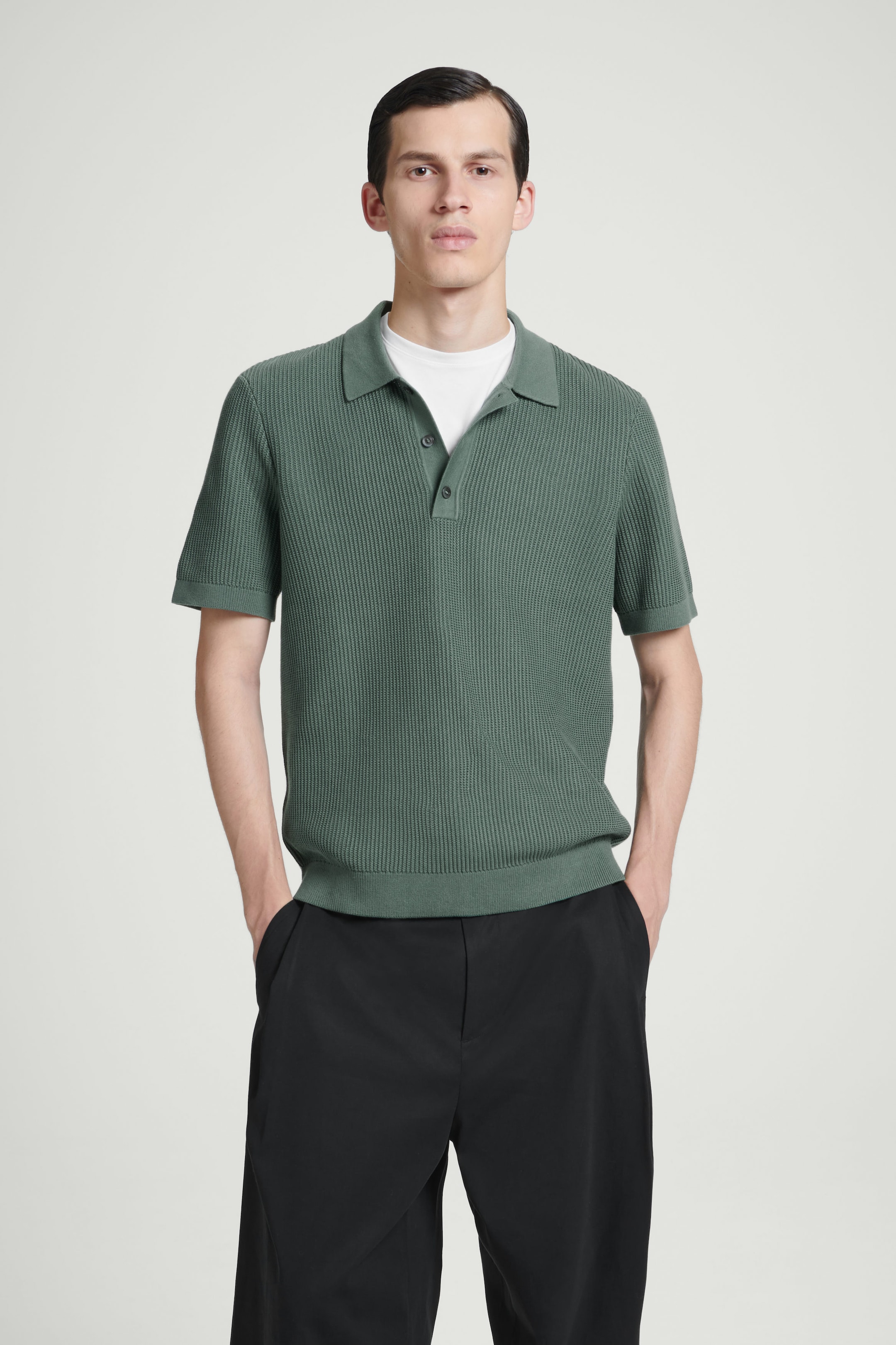 TEXTURED KNITTED POLO SHIRT