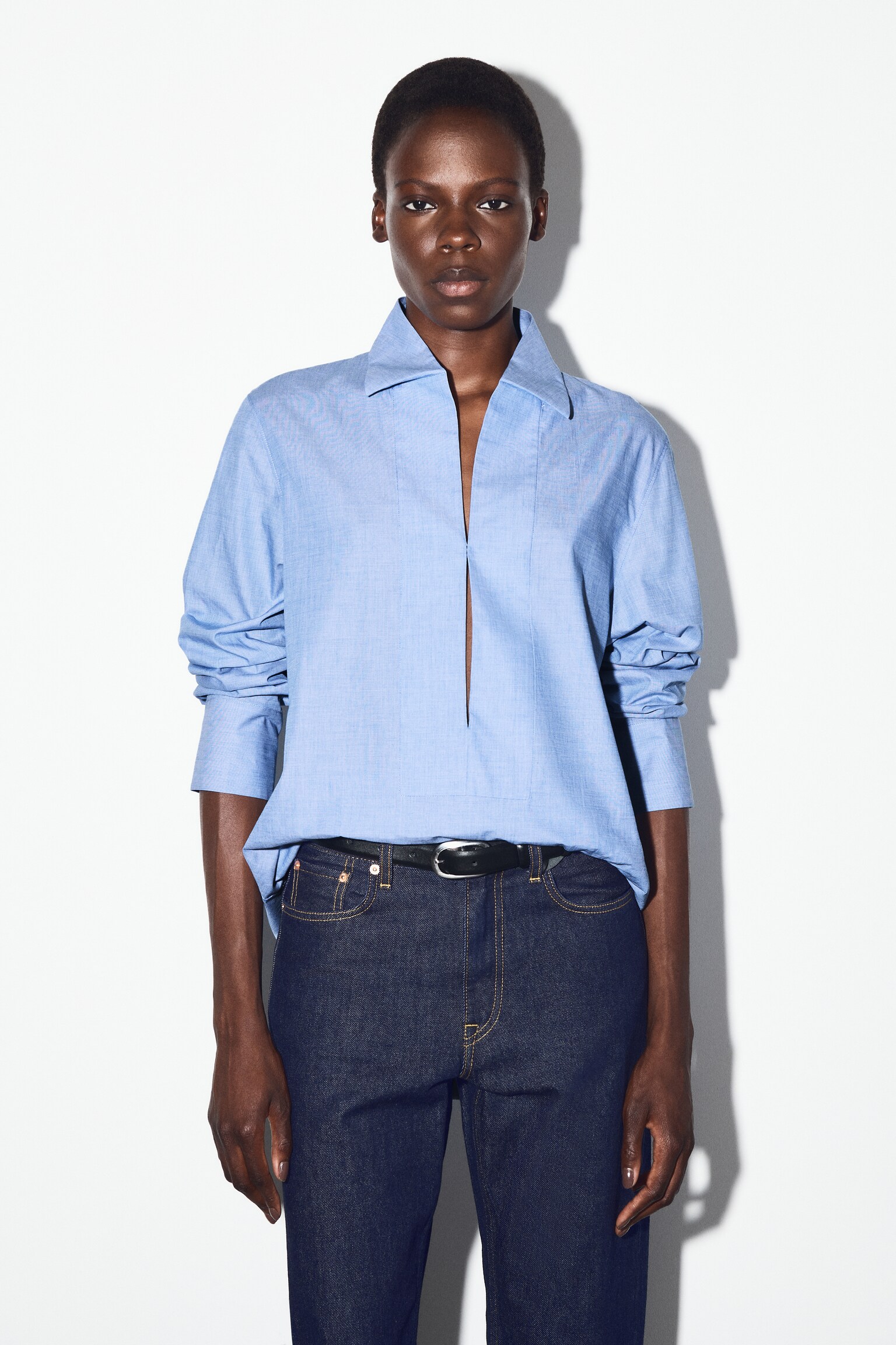 CAMISA LARGA DE ALGODÓN - AZUL JASPEADO