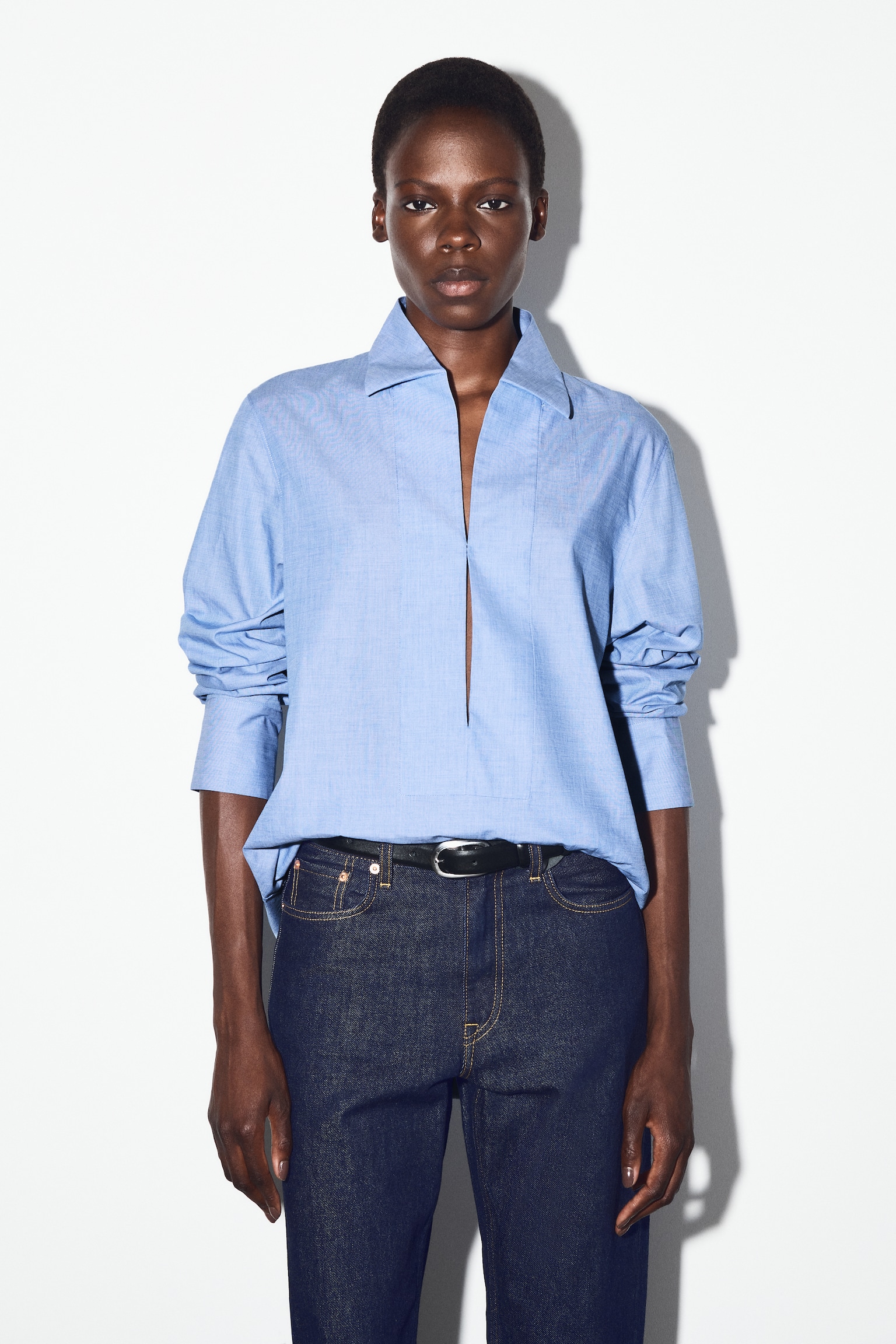 CAMICIA LUNGA IN COTONE - BLU MÉLANGE