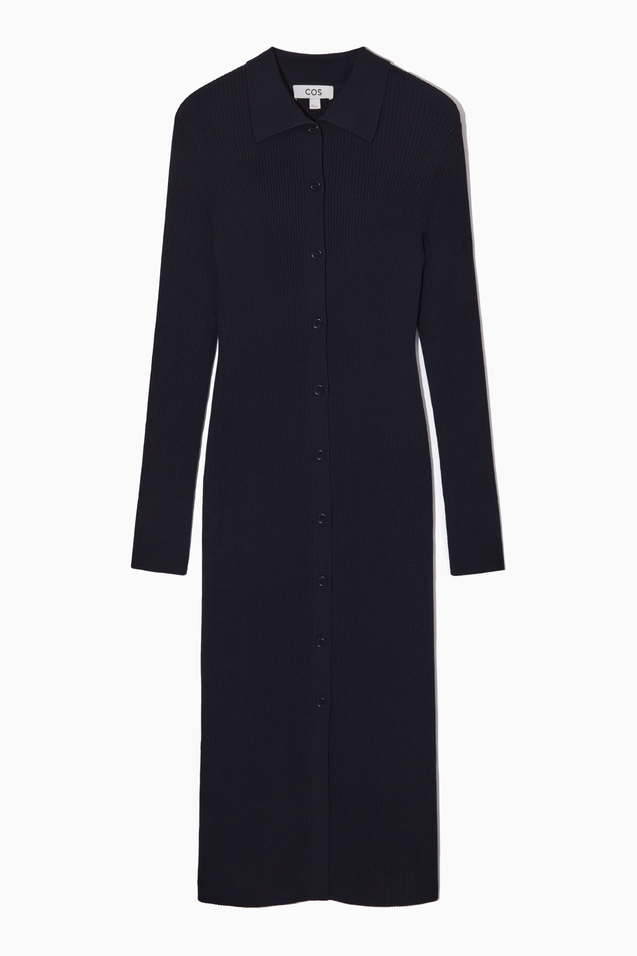 RIBBED-KNIT MIDI SHIRT DRESS - NAVY | COS AU