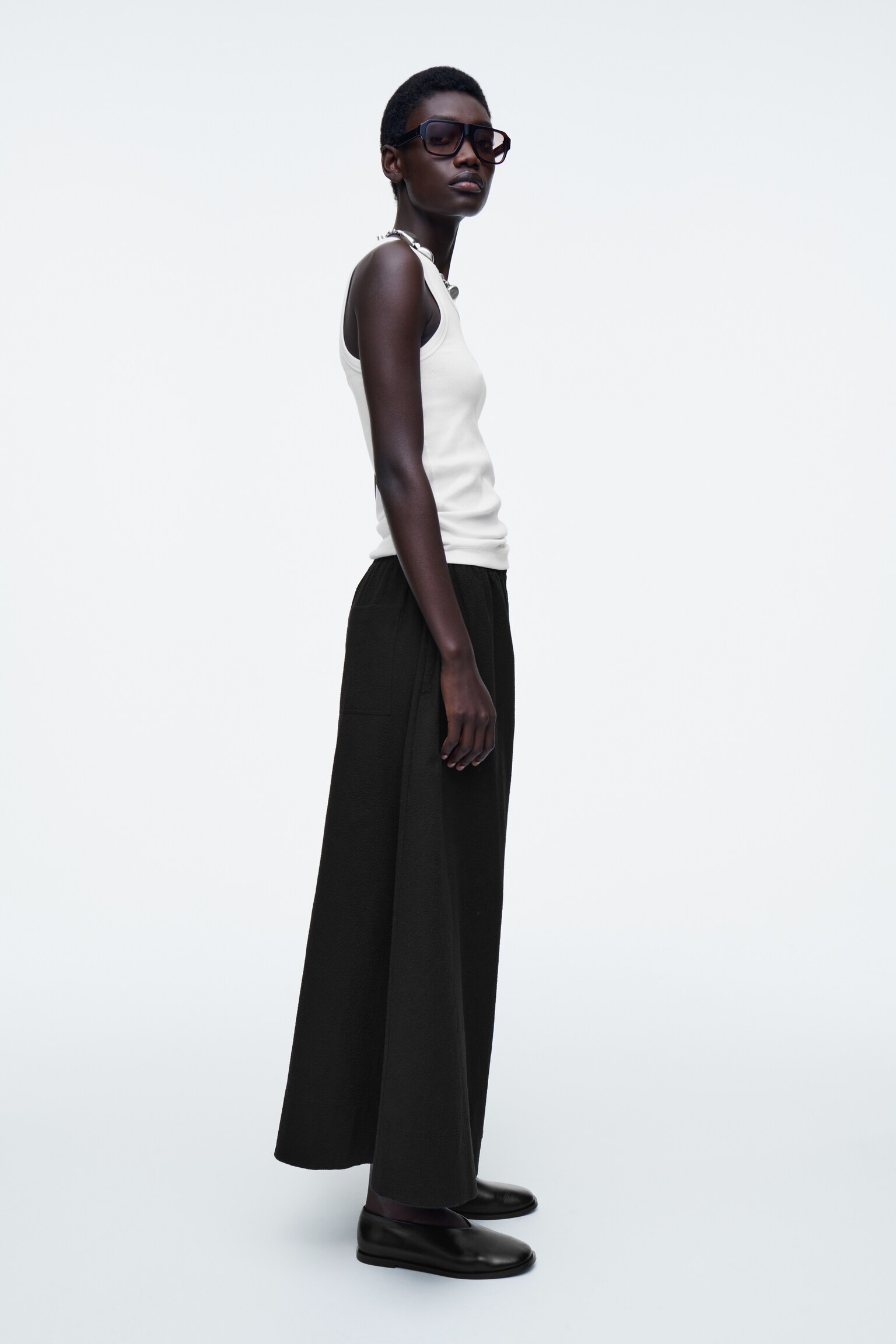 JUPE-CULOTTE EN CRÊPE - NOIR/IVOIRE / BRUN / RAYURES - 5