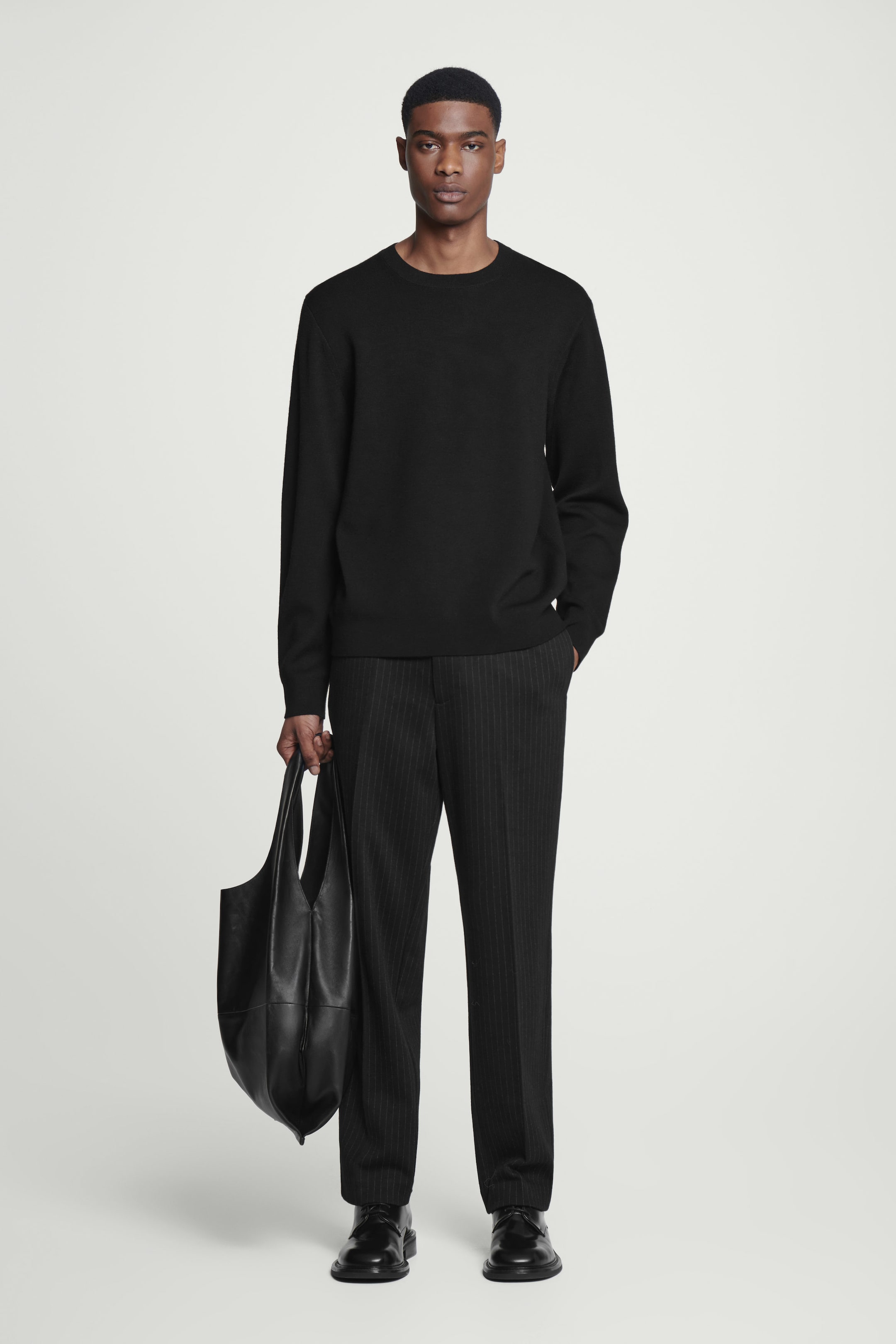 LEATHER-PANELLED MERINO WOOL JUMPER