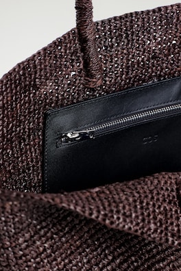 HAND-WOVEN MARKET TOTE - STRAW — BROWN 3