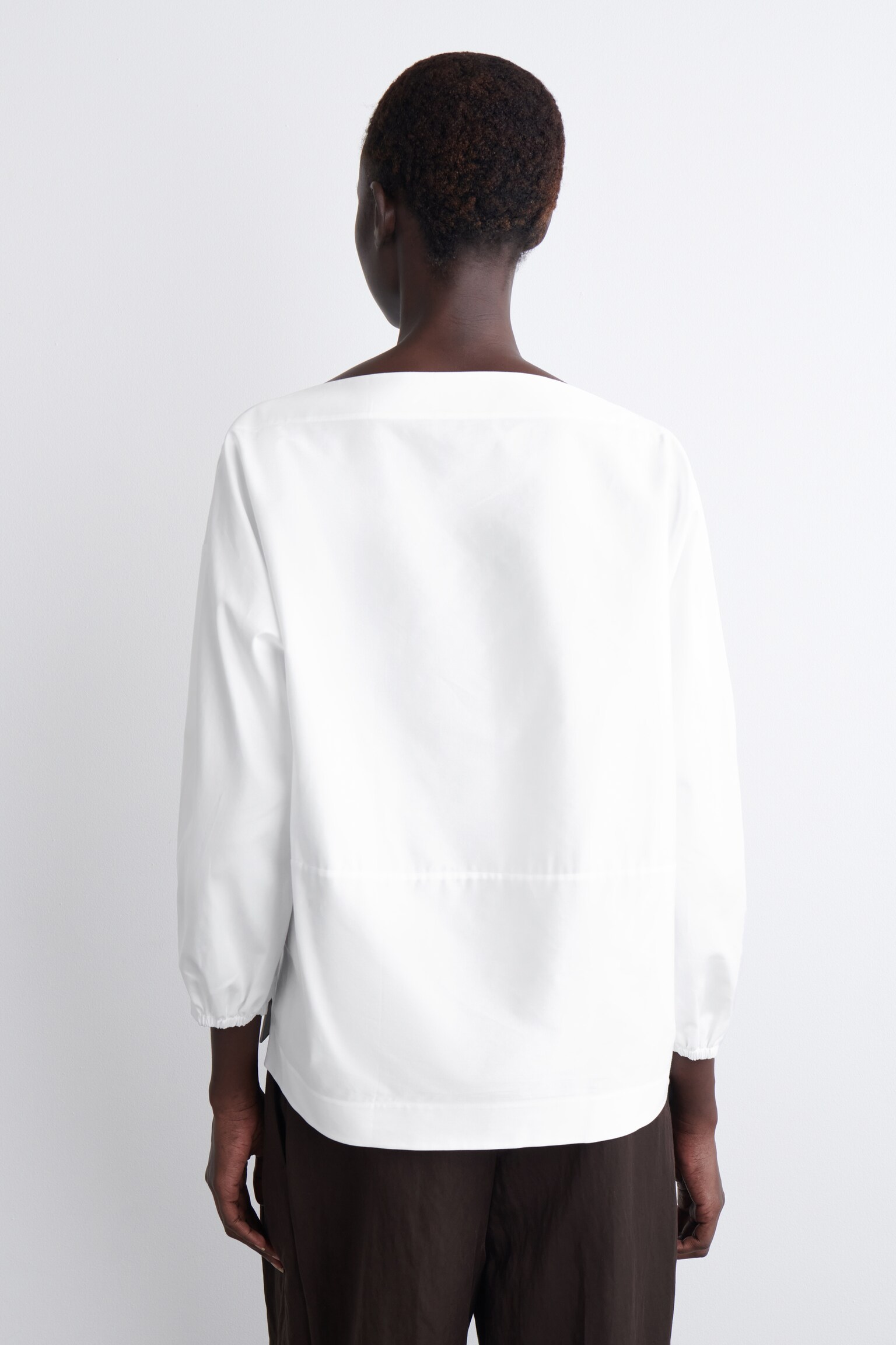BLOUSE À COL BATEAU EN COTON - BLANC/BEIGE / IMPRIMÉ VICHY - 7