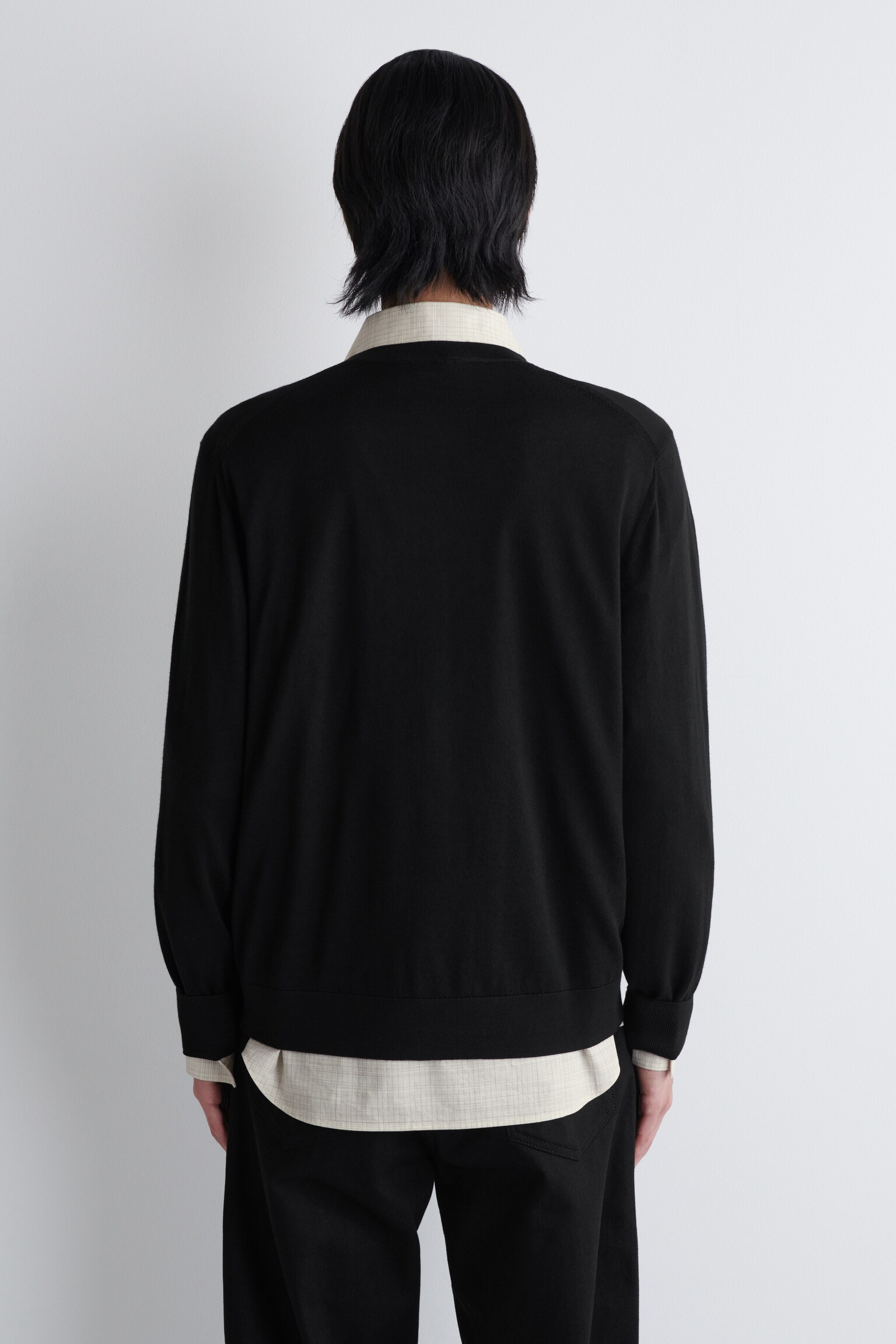 CARDIGAN À COL ROND EN LAINE MÉRINOS - NOIR/GRIS CHINÉ - 3