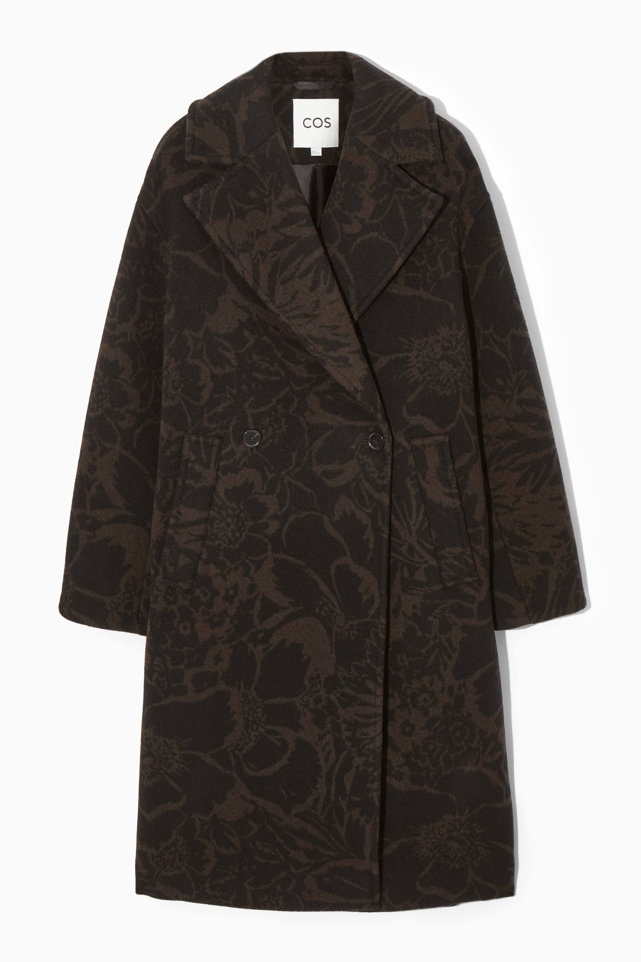 Se større billede: OVERSIZED DOUBLE-BREASTED FLORAL-PRINT WOOL COAT - DARK BROWN / FLORAL - DAME | H&M DK 1