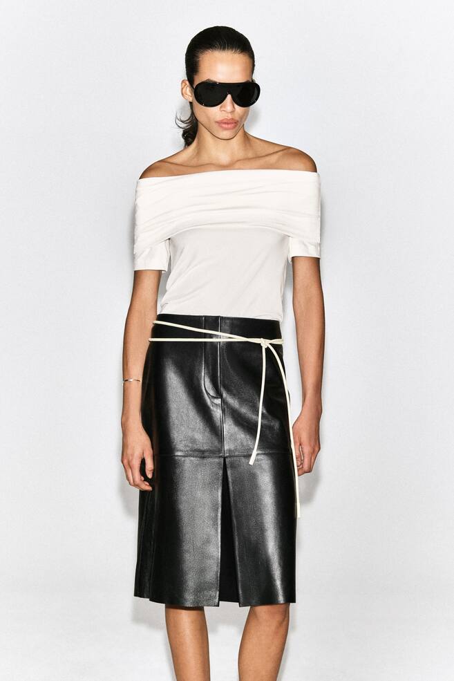 FOLDED OFF-THE-SHOULDER TOP - IVORY/BROWN - 1