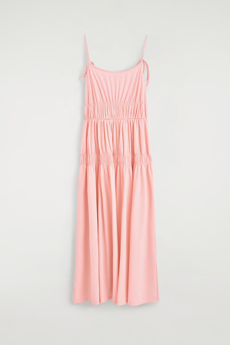 Cos Gathered Jersey Midi Dress In Pink