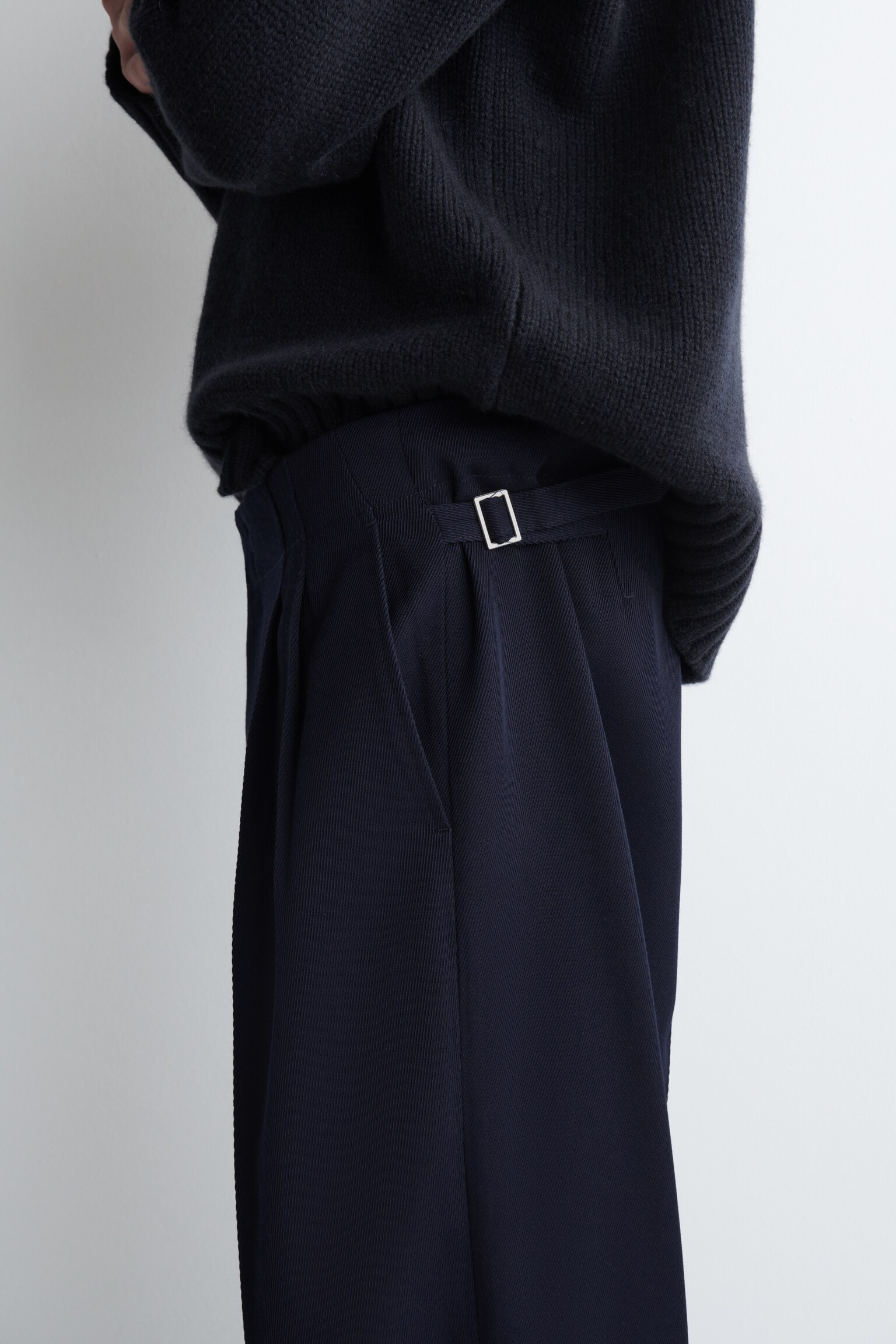 PLEATED WOOL-BLEND STRAIGHT-LEG TROUSERS - NAVY - 4