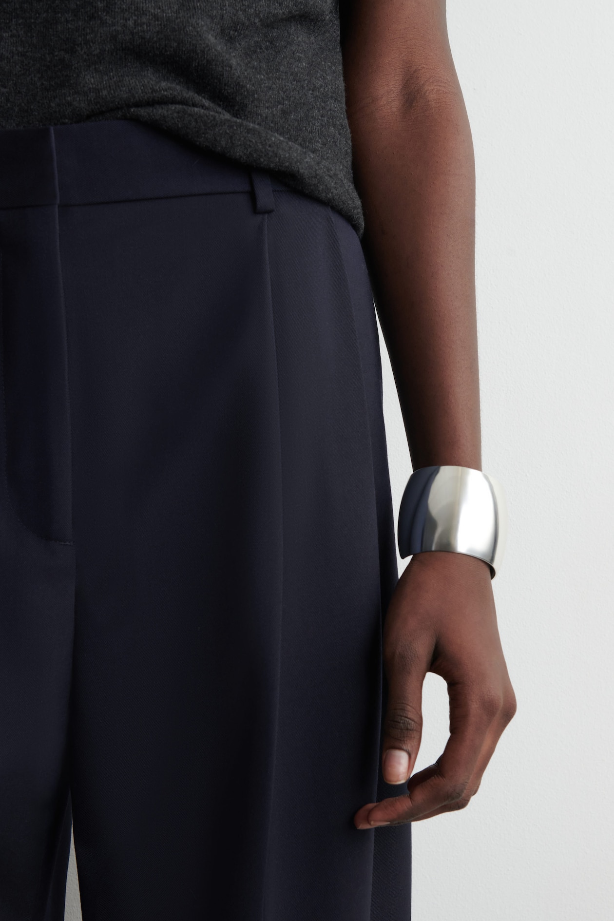 RELAXED TWILL WIDE-LEG PANTS — NAVY