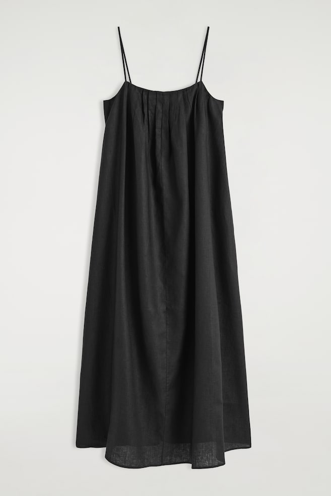 PLEATED LINEN MAXI DRESS - BLACK/ORANGE - 1