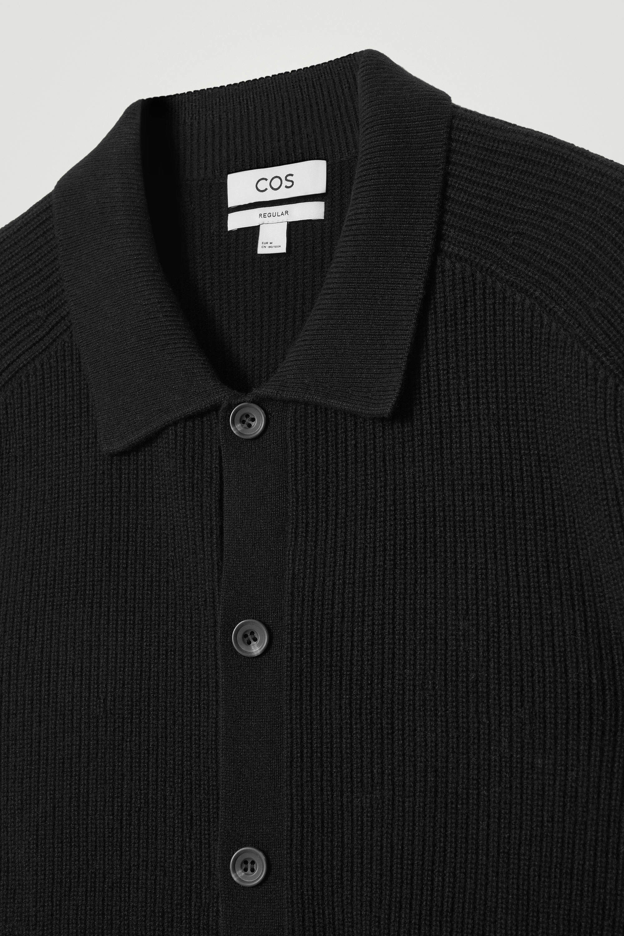 COLLARED RIBBED WOOL-CASHMERE CARDIGAN - BLACK | COS