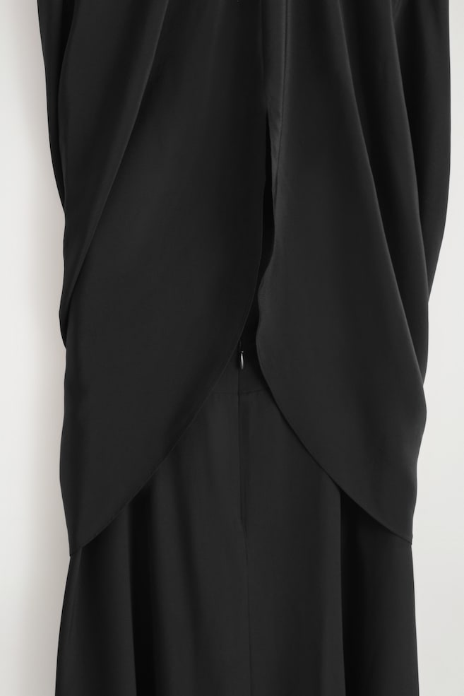 DRAPED SILK MAXI DRESS — CARBON