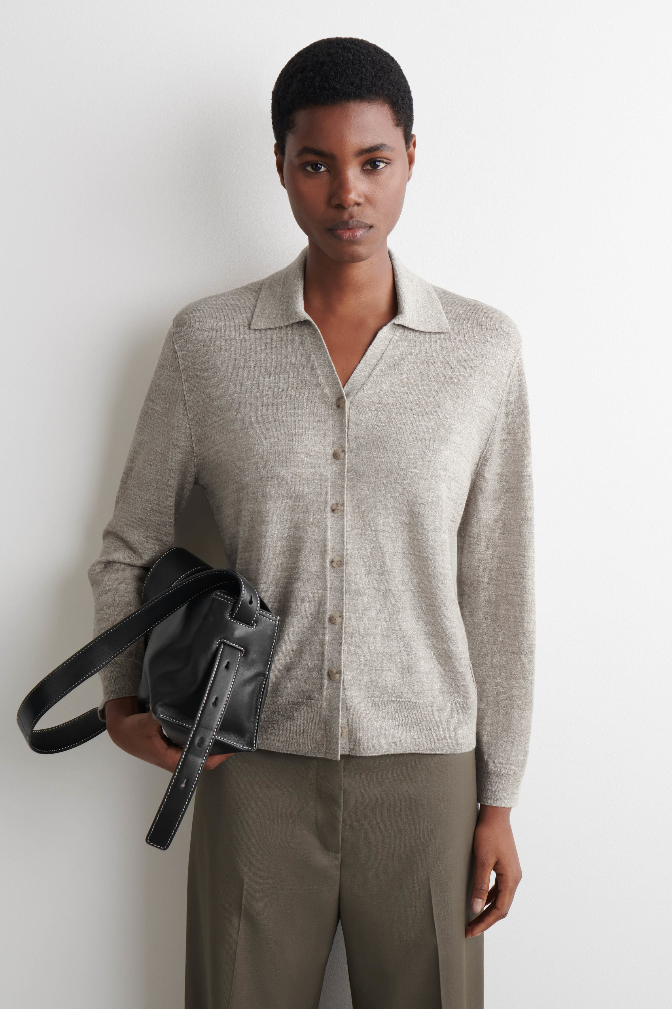 KNITTED LINEN-MERINO SHIRT - STONE MÉLANGE | COS US