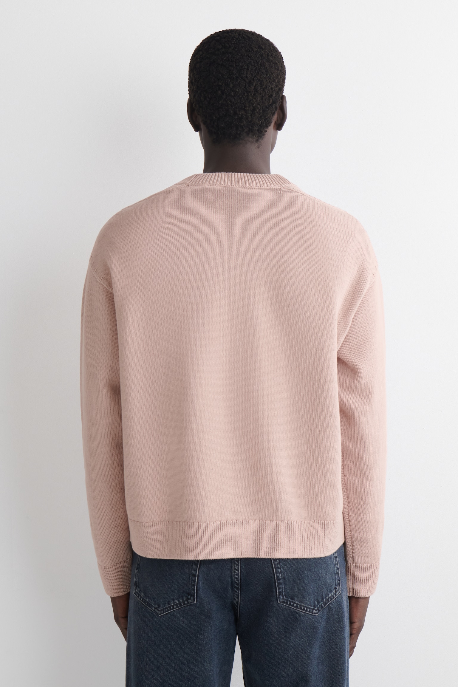 PULL EN MAILLE DE COTON À COL ROND - ROSE CLAIR/CRÈME - 4