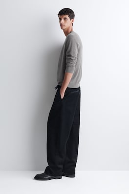 PLEATED RELAXED-FIT TAPERED CORDUROY PANTS — BLACK 3