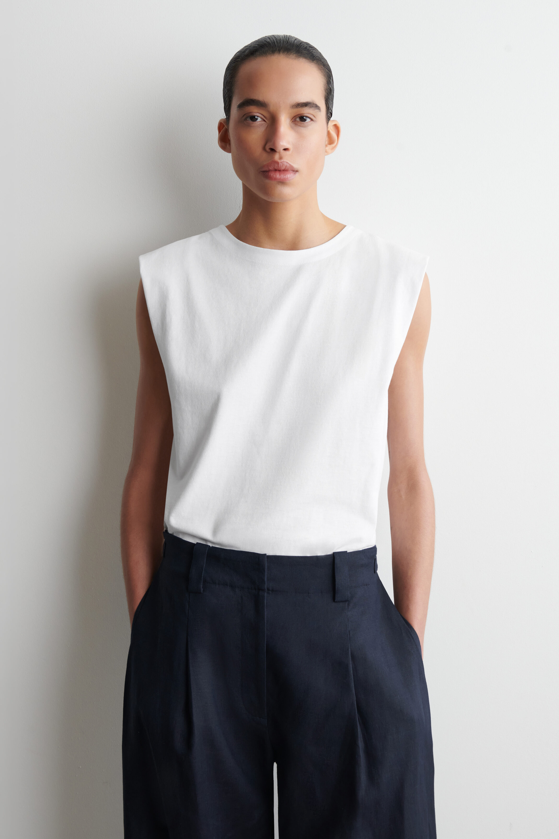 FOLDED-SHOULDER COTTON-JERSEY TANK TOP - WHITE | COS GB